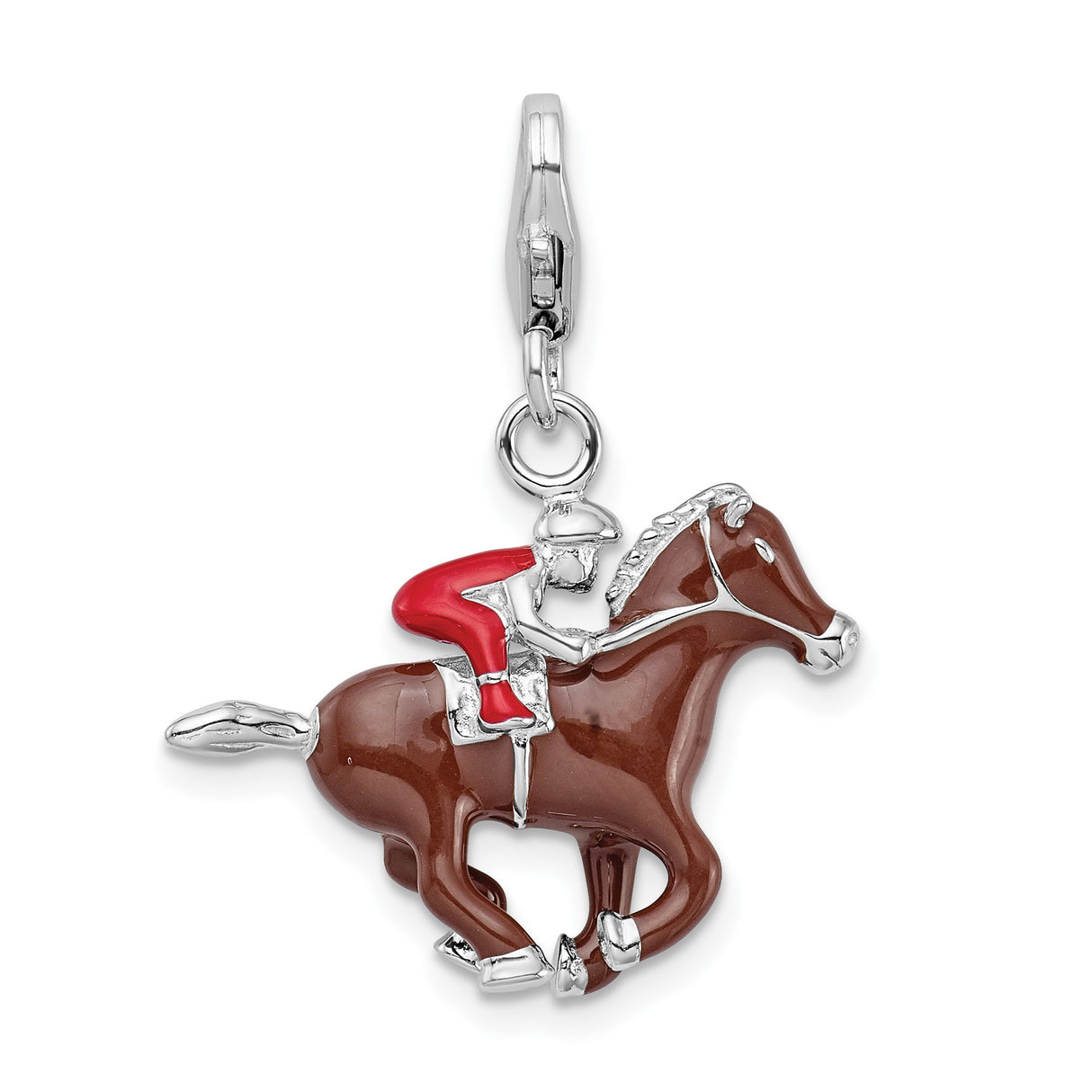 Sterling Silver Charm Pendant with Enamel Jockey on Horseback, Horse Racing Theme