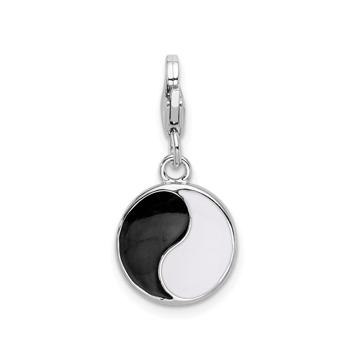 Sterling Silver Yin Yang Pendant with Cubic Zirconia and Enamel, Spiritual Balance Charm