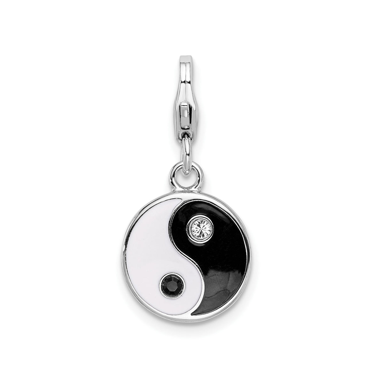 Sterling Silver Yin Yang Pendant with Cubic Zirconia and Enamel, Spiritual Balance Charm