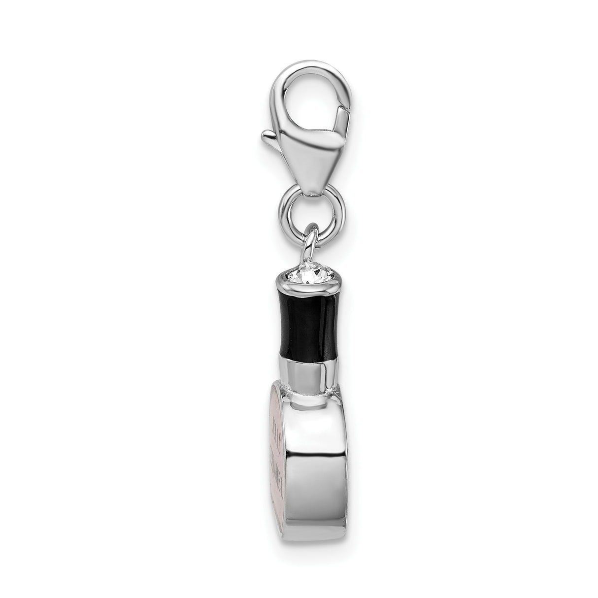Sterling Silver Nail Enamel Bottle Charm with Pink and Black Enamel, Lobster Clasp Dangle