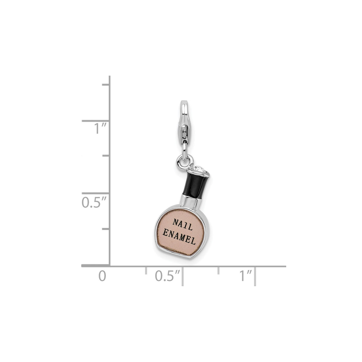 Sterling Silver Nail Enamel Bottle Charm with Pink and Black Enamel, Lobster Clasp Dangle