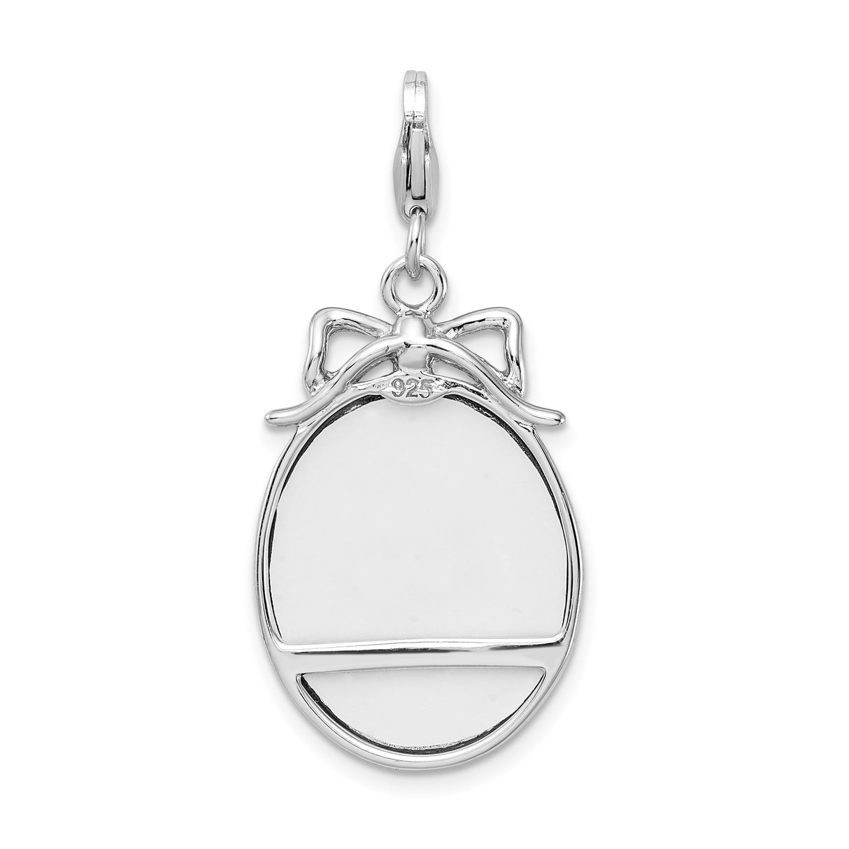 Sterling Silver Charm Pendant with Oval Floral Still-Life, Beaded Frame and Bow Accent