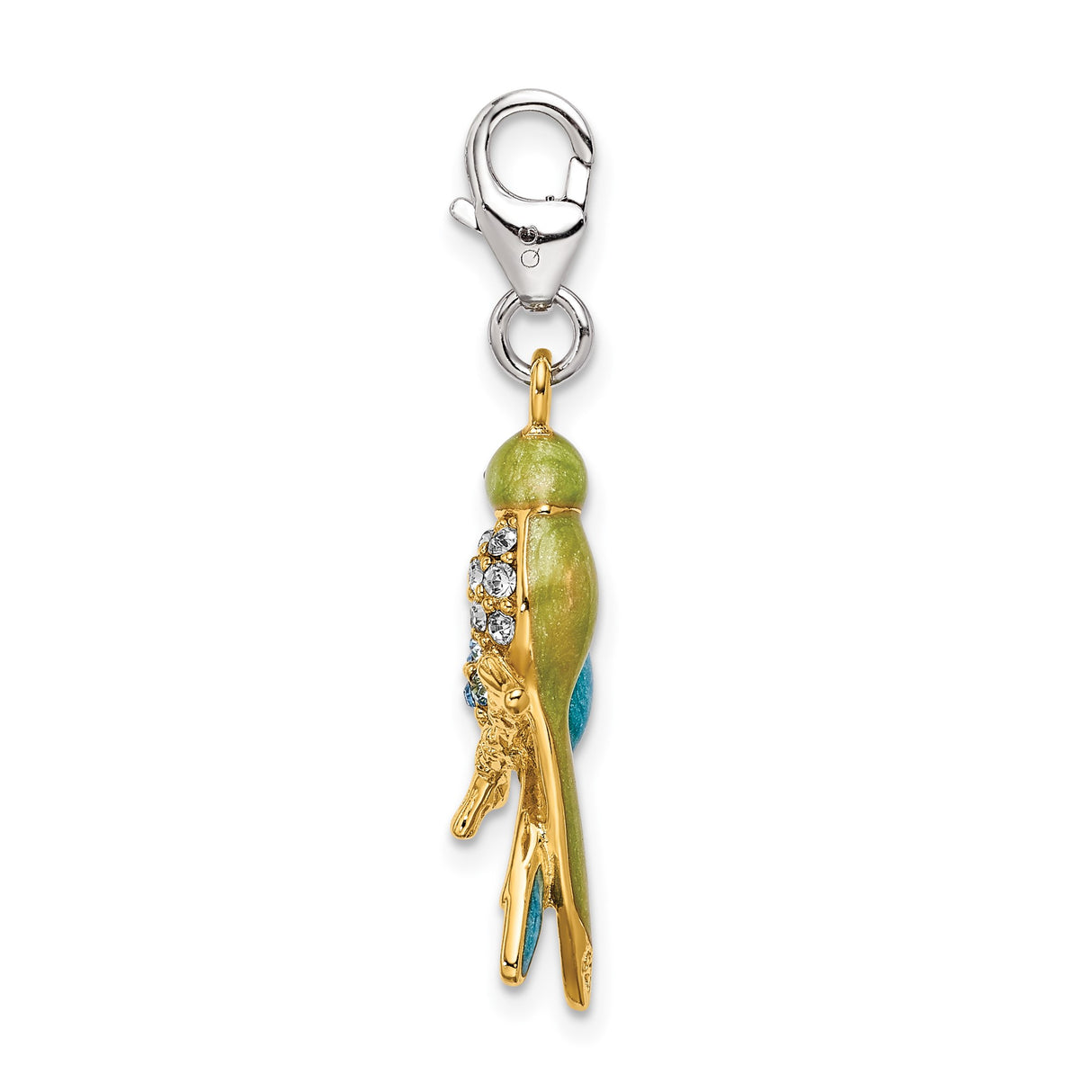 Sterling Silver Parrot Pendant with Crystal Accents, Gold Plated Lovebird Design