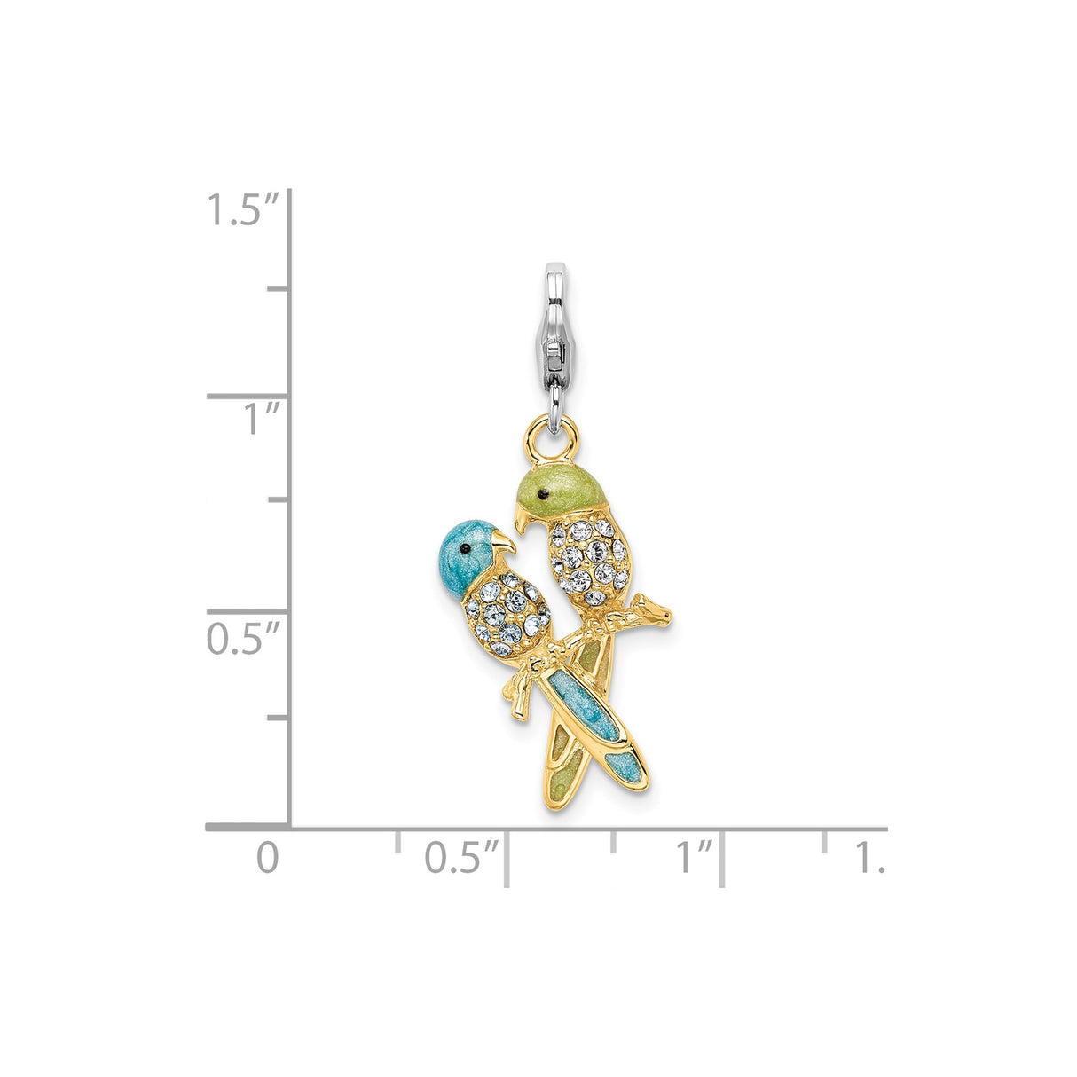 Sterling Silver Parrot Pendant with Crystal Accents, Gold Plated Lovebird Design