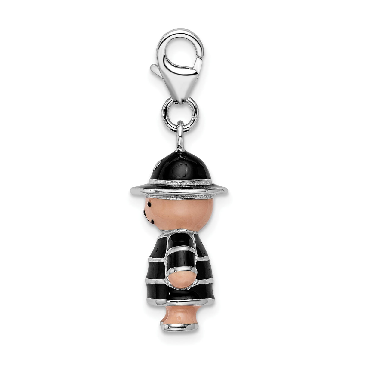 Sterling Silver Bear Charm Pendant with Black Enamel, Royal Guard Design, Lobster Clasp