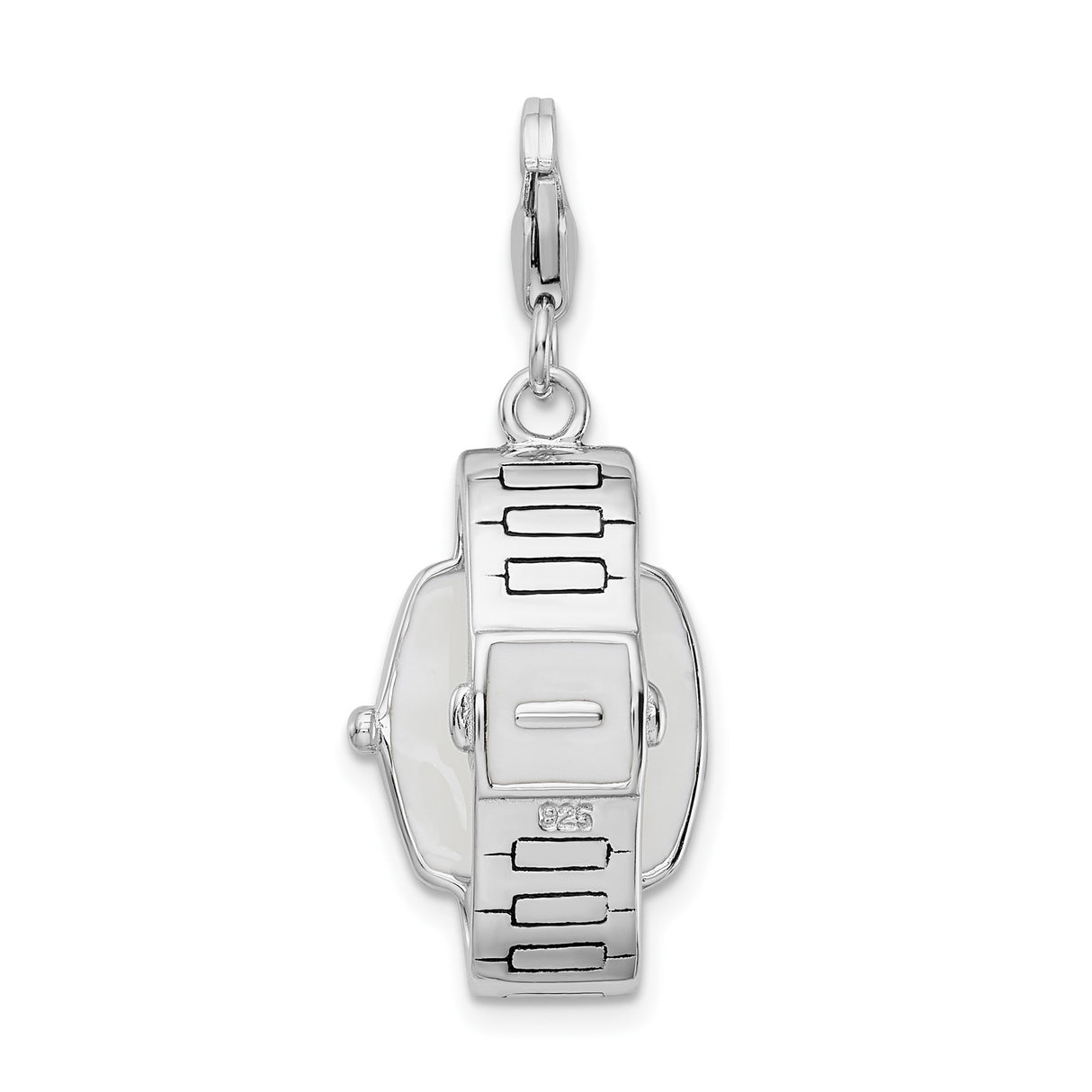 Sterling Silver Watch Charm Pendant with Black Dial and Roman Numerals