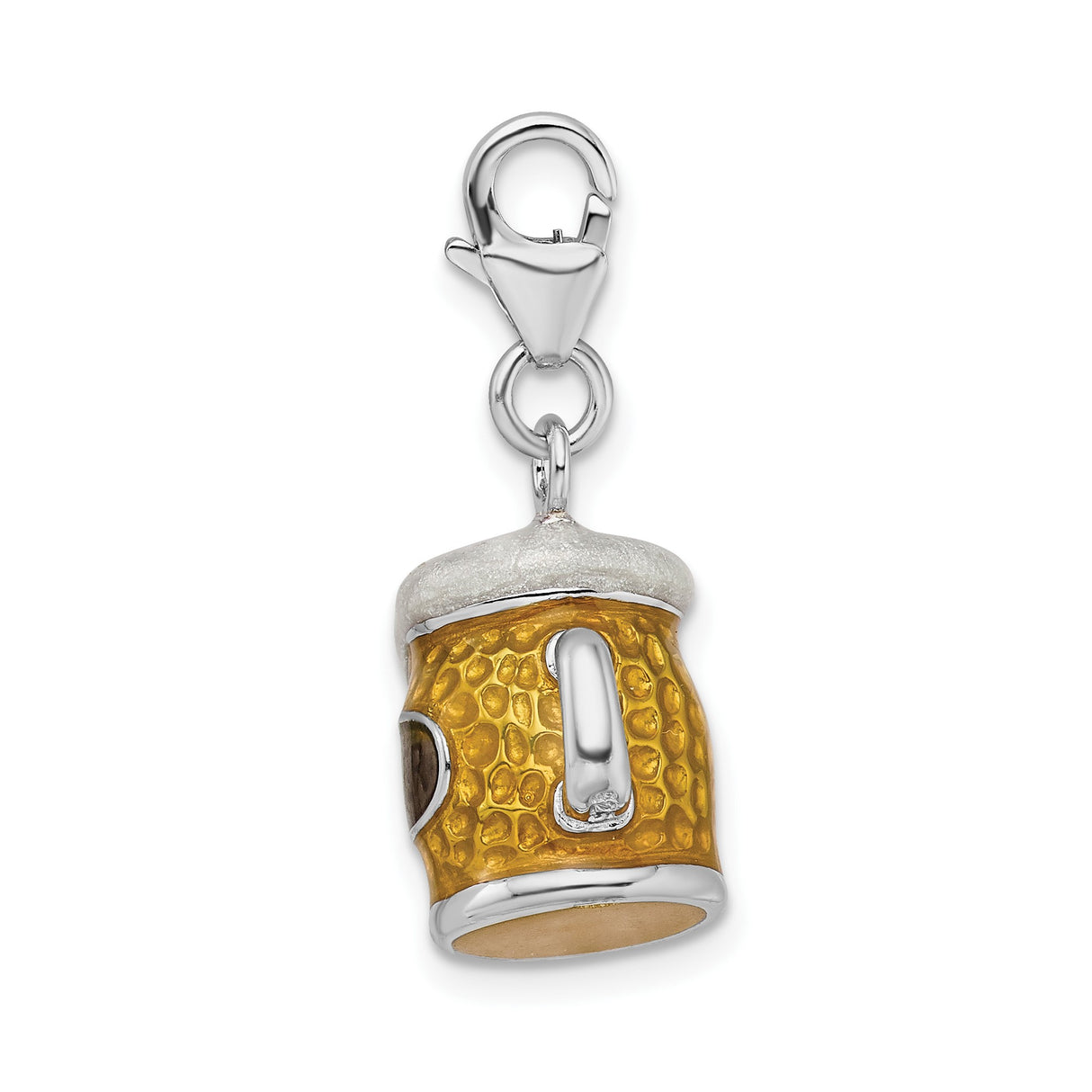 Sterling Silver Beer Mug Charm Pendant with Enamel Frothy Stein Design, Oktoberfest Theme