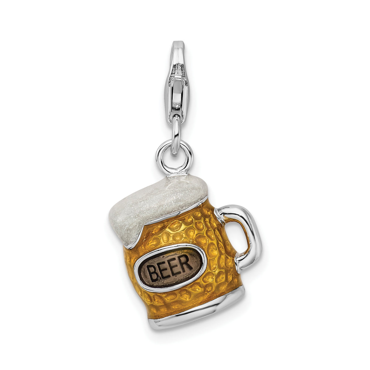 Sterling Silver Beer Mug Charm Pendant with Enamel Frothy Stein Design, Oktoberfest Theme