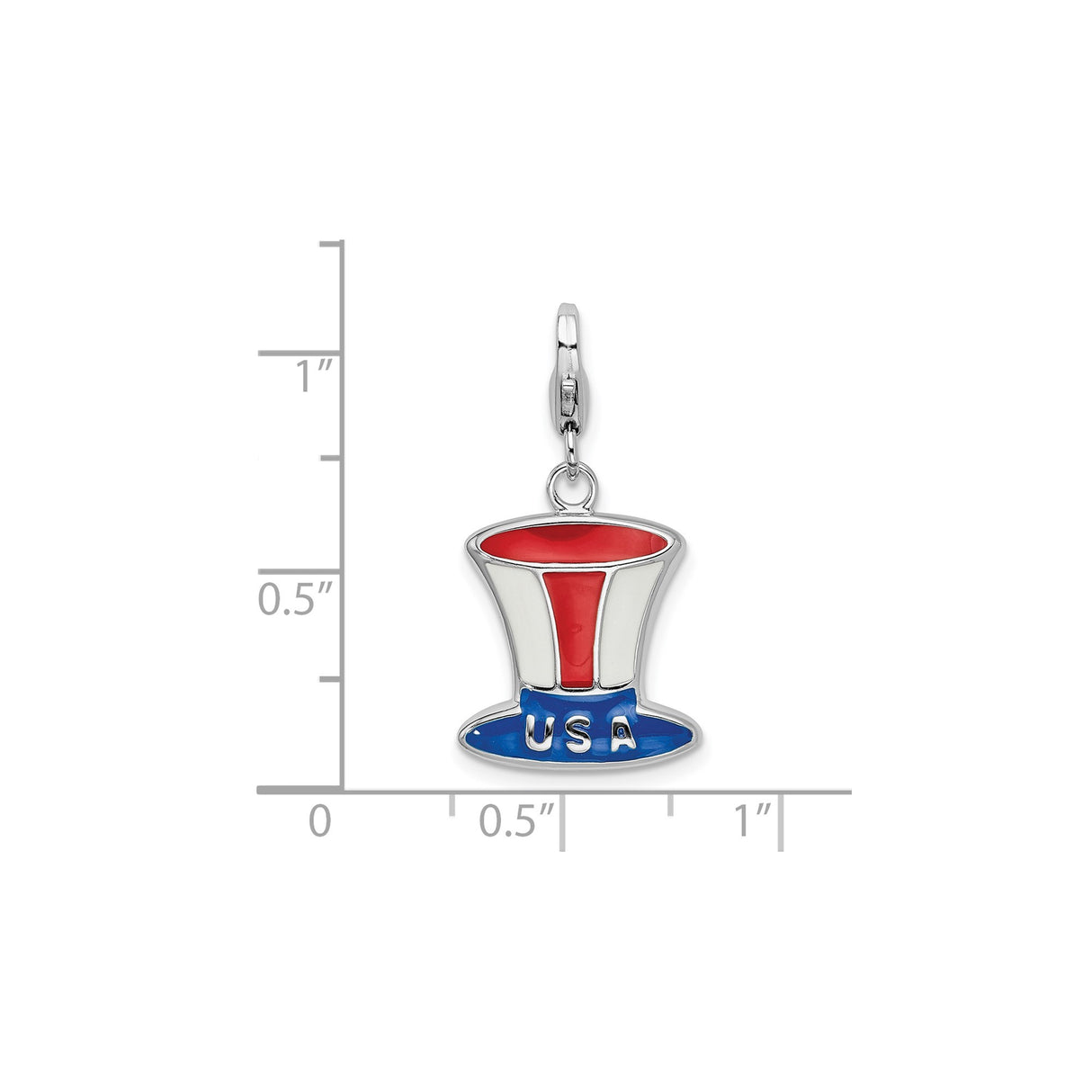 Sterling Silver Patriotic Hat Charm Pendant, Red White and Blue Enamel USA Top Hat Theme