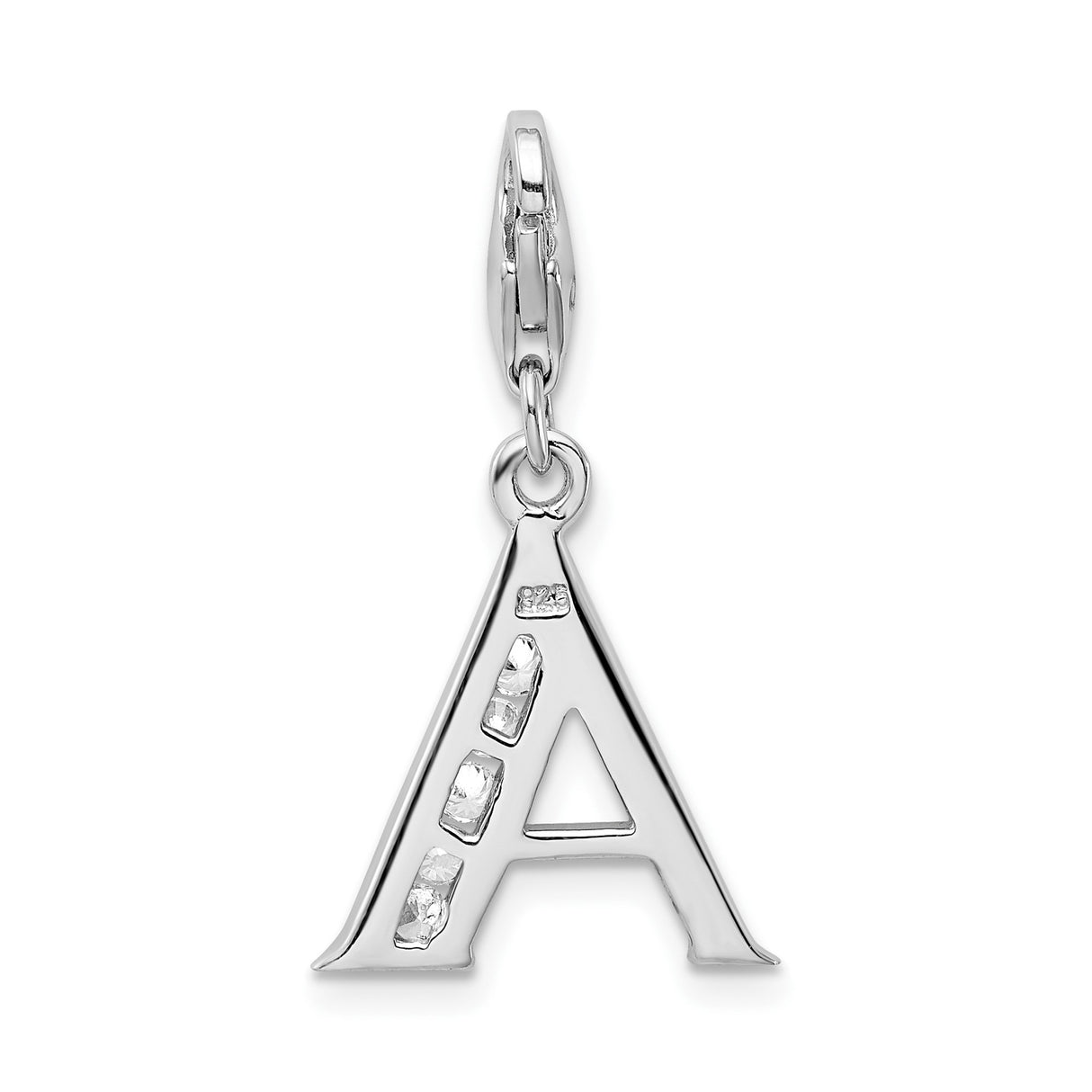 Sterling Silver Initial Charm Pendant with Cubic Zirconia, Letter A Monogram Jewelry