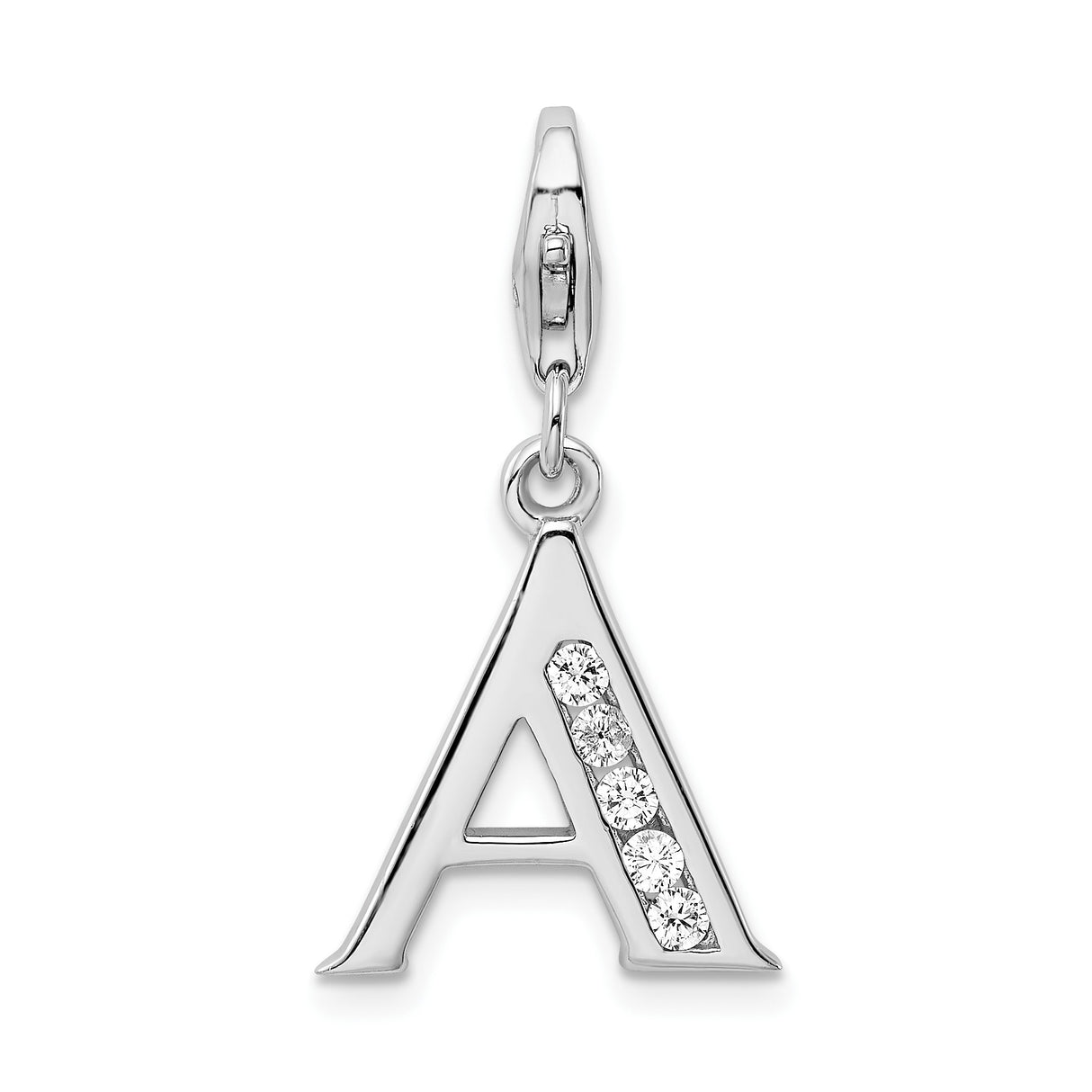 Sterling Silver Initial Charm Pendant with Cubic Zirconia, Letter A Monogram Jewelry