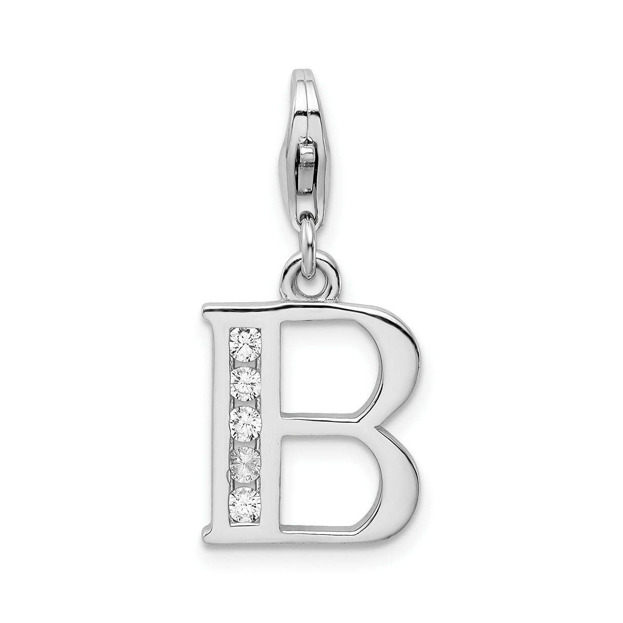 Sterling Silver Pendant with Cubic Zirconia, Letter B Monogram Charm for Necklace or Bracelet