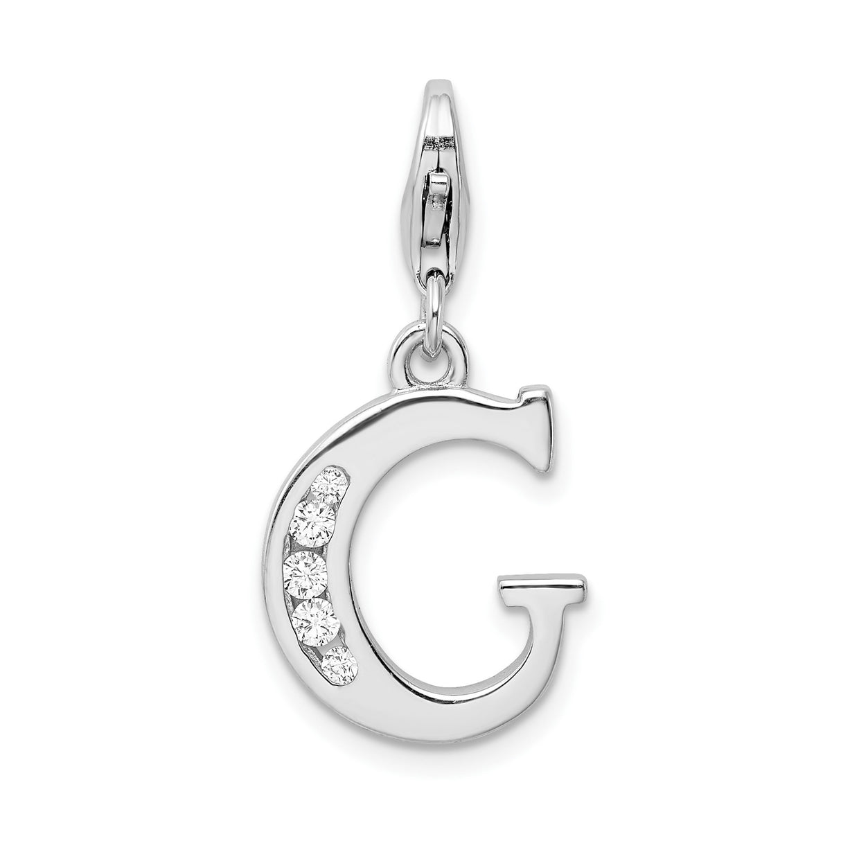 Sterling Silver Letter G Pendant Charm with Cubic Zirconia Accents for Necklace or Bracelet
