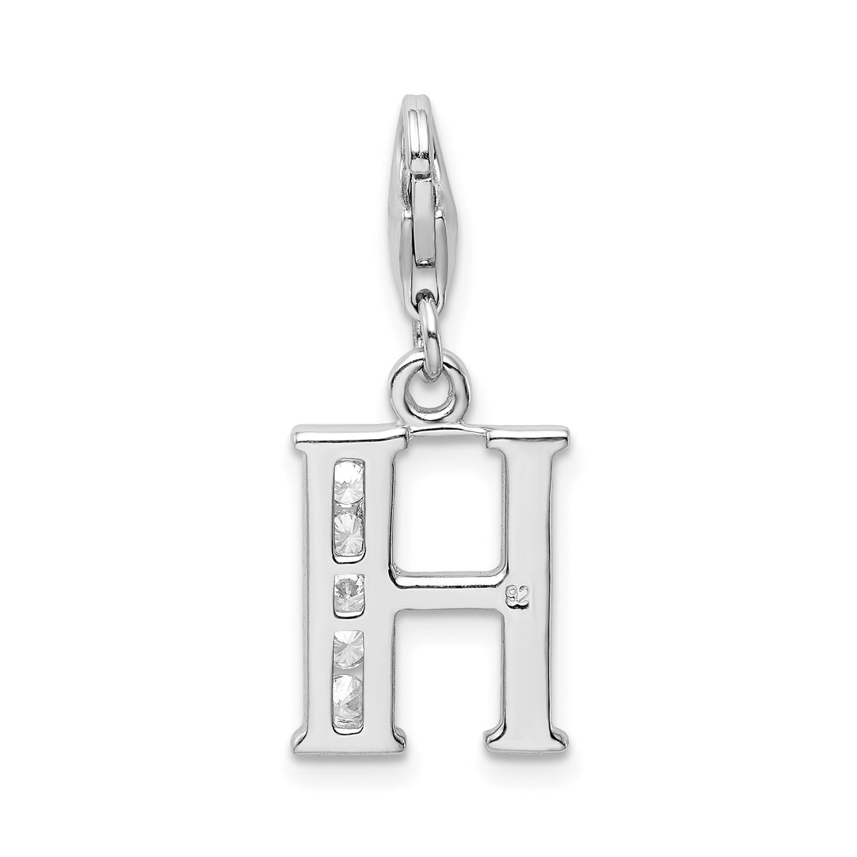Sterling Silver H Pendant Charm with Cubic Zirconia Accent, Polished Alphabet Initial Design
