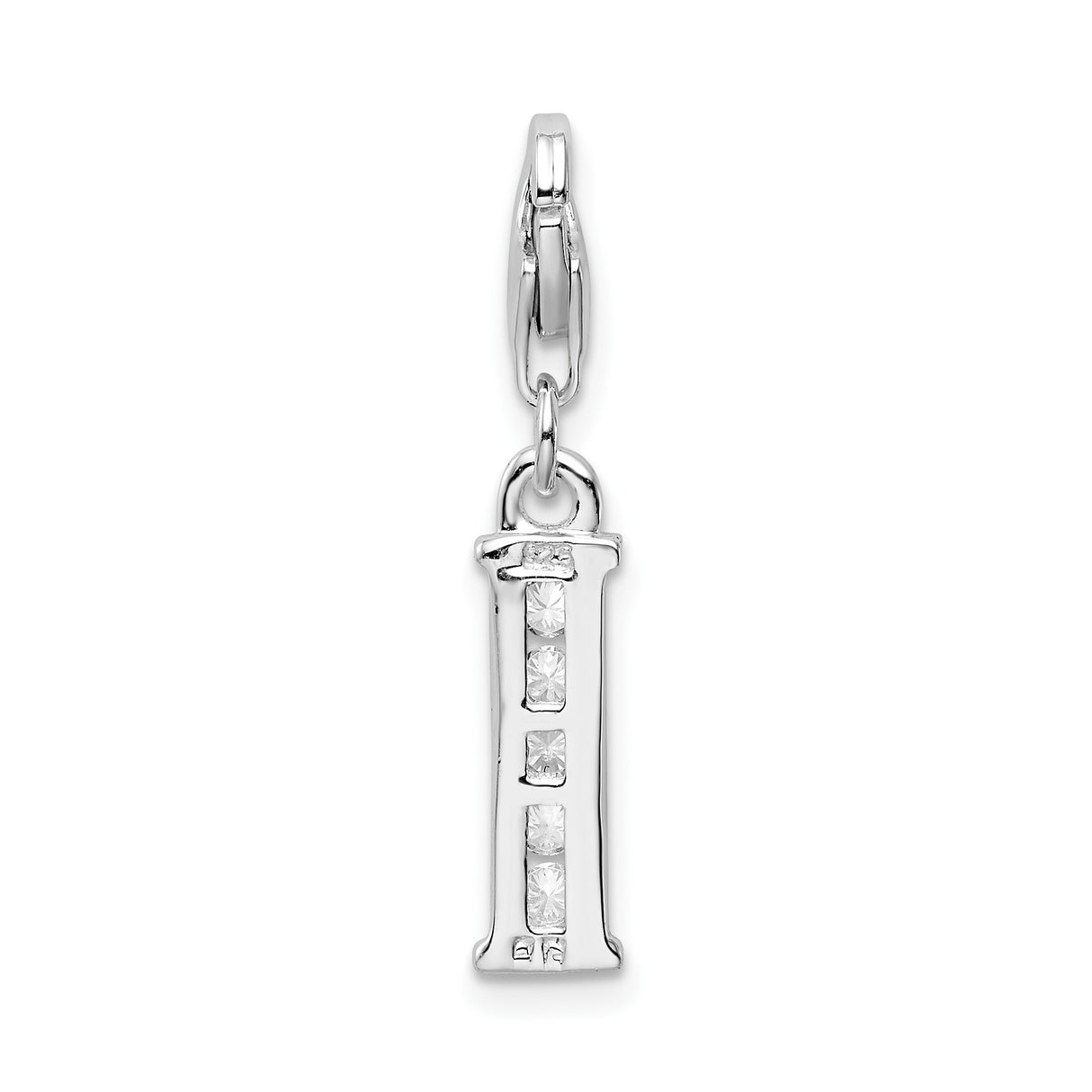 Sterling Silver Letter I Charm Pendant with Cubic Zirconia, Polished Alphabet Design for Women
