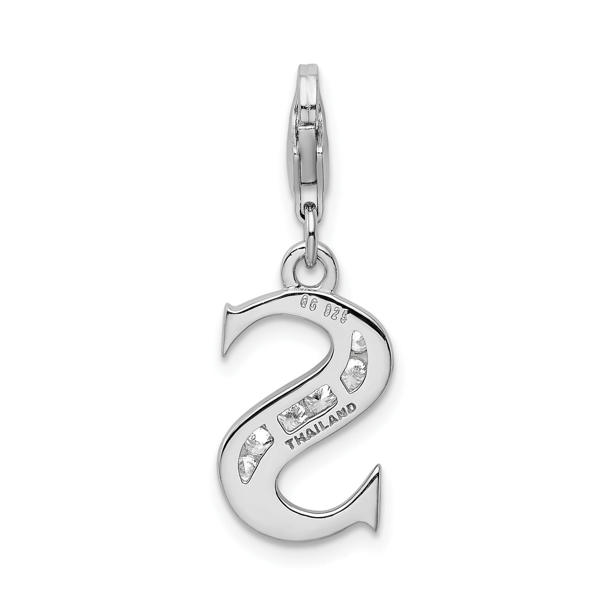 Sterling Silver Letter S Charm Pendant with Cubic Zirconia, Lobster Clasp, Initial Jewelry for Women