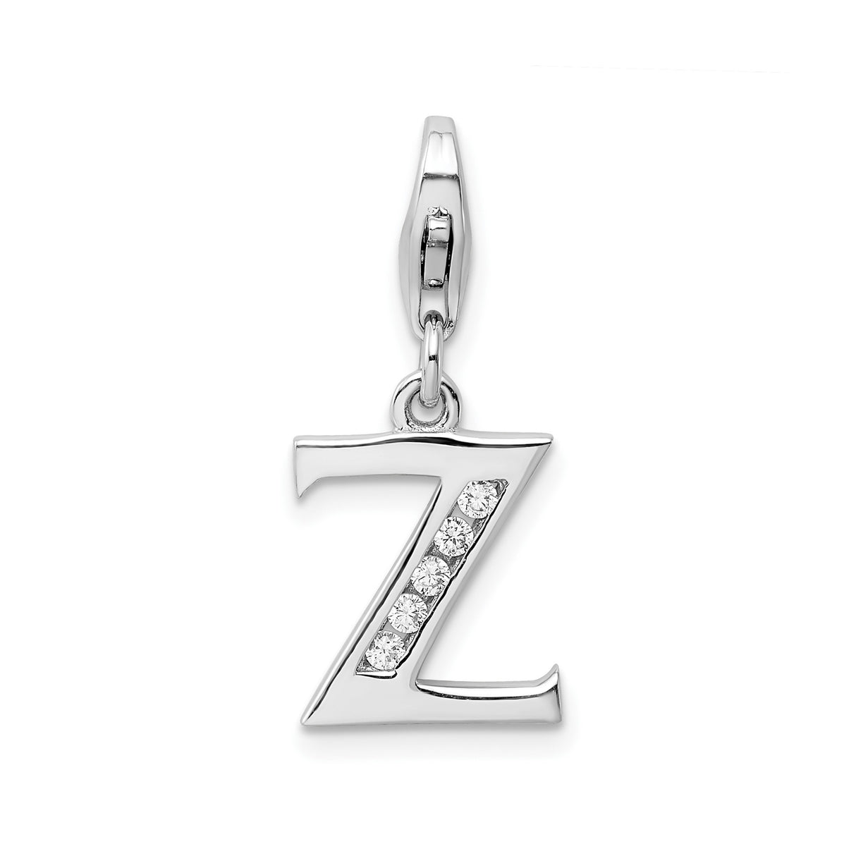 Sterling Silver Letter Z Pendant Charm with Cubic Zirconia Accents