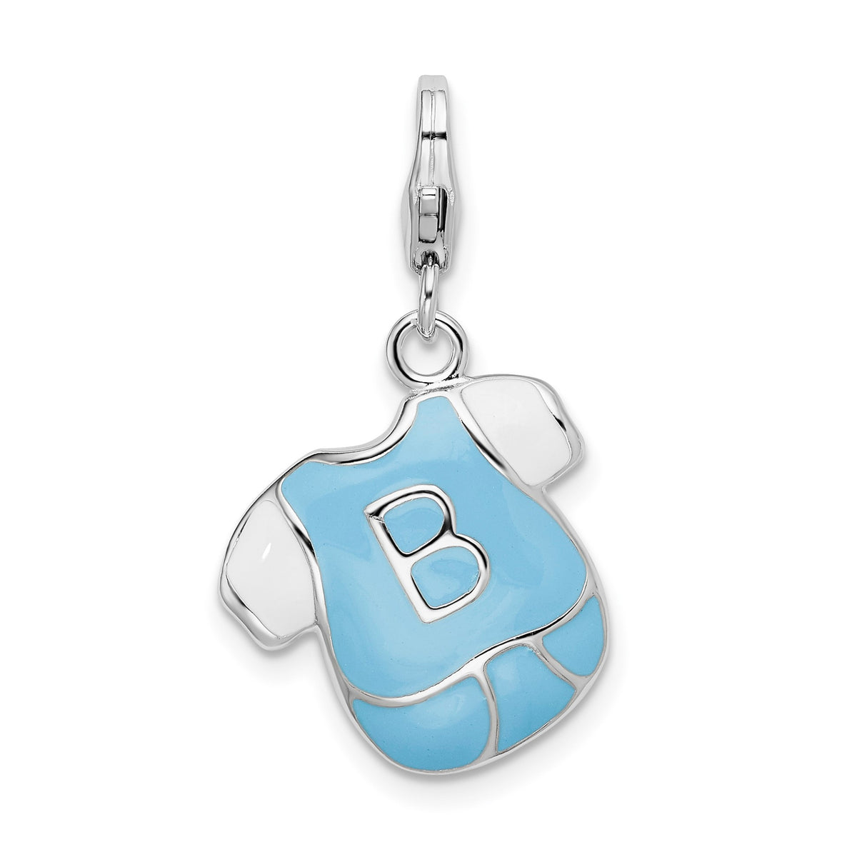 Sterling Silver Charm with Blue Onesie and Letter B, Enamel Baby Boy Pendant for Bracelet