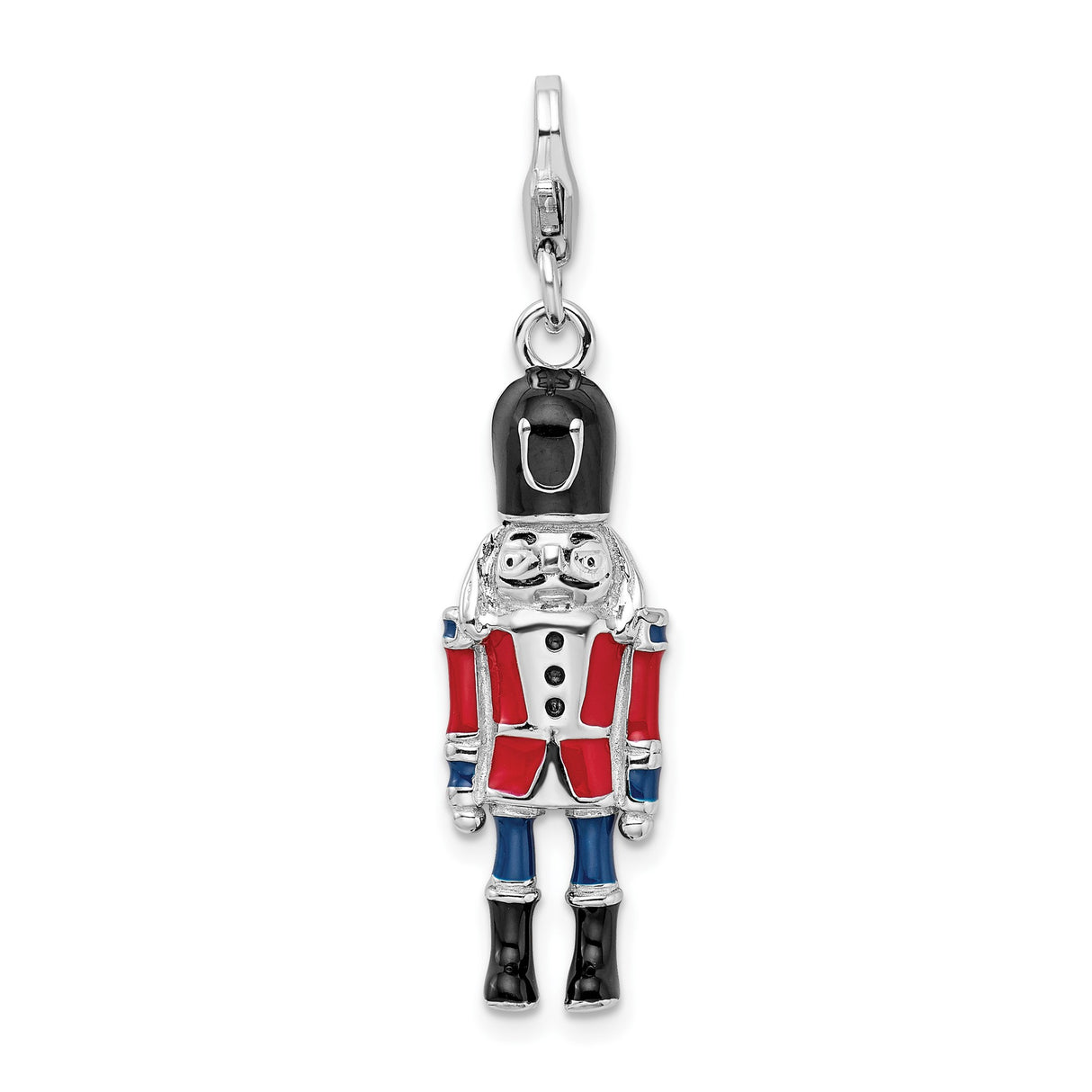 Sterling Silver Charm, Nutcracker Toy Soldier with Enamel, Holiday Christmas Theme