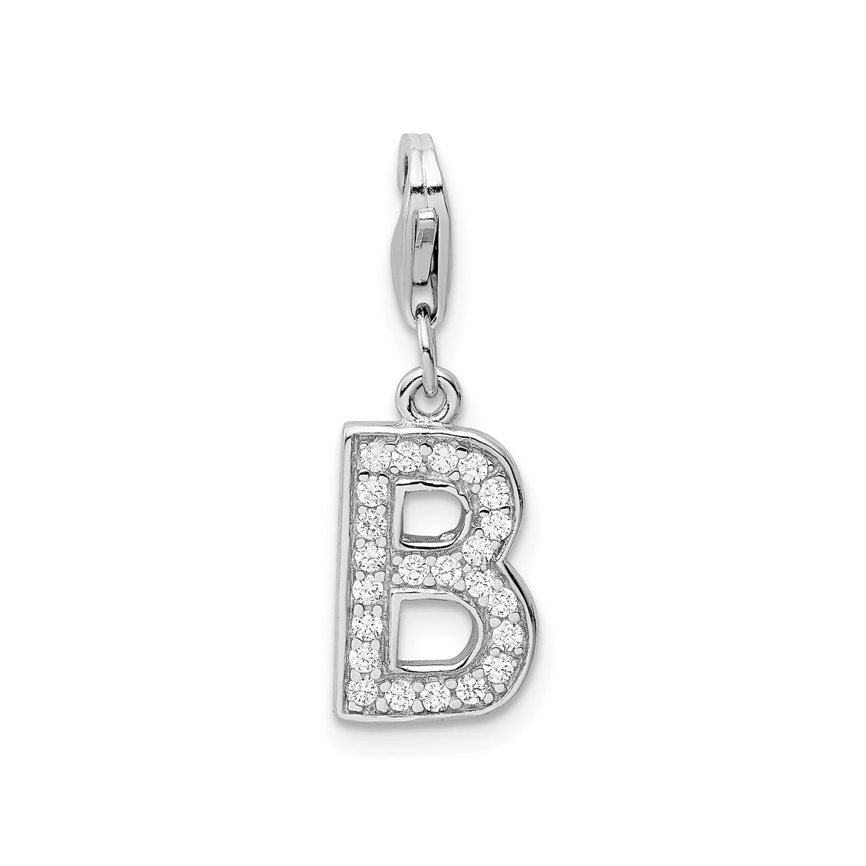 Sterling Silver Letter B Pendant with Cubic Zirconia, Initial Charm for Necklace or Bracelet