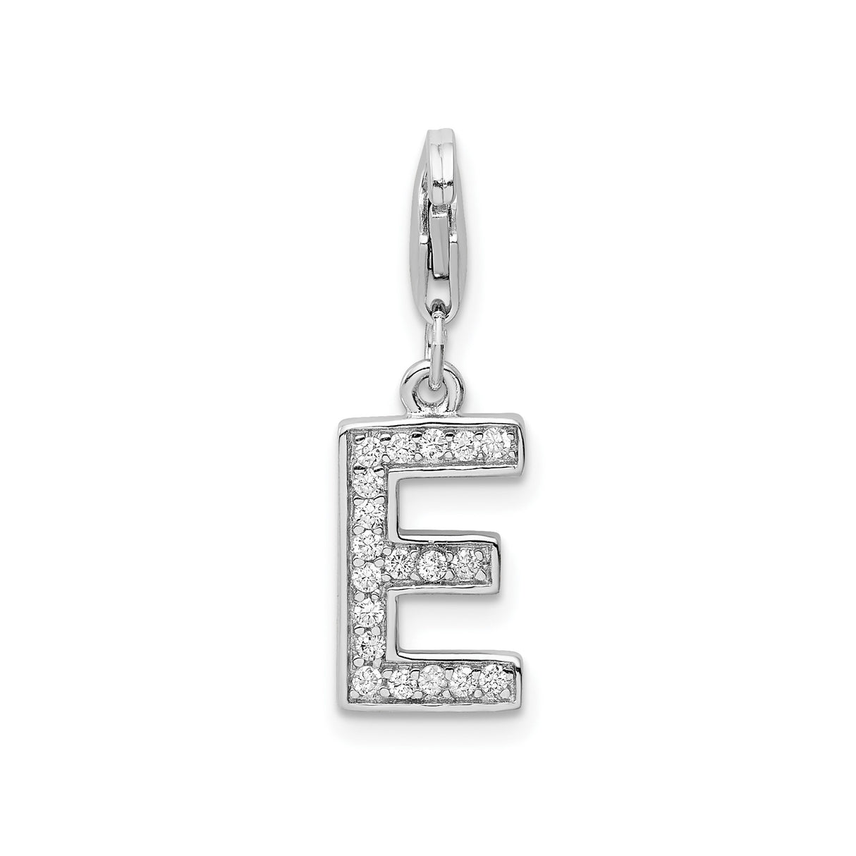 Sterling Silver Letter E Pendant with Cubic Zirconia Accents, Polished Finish