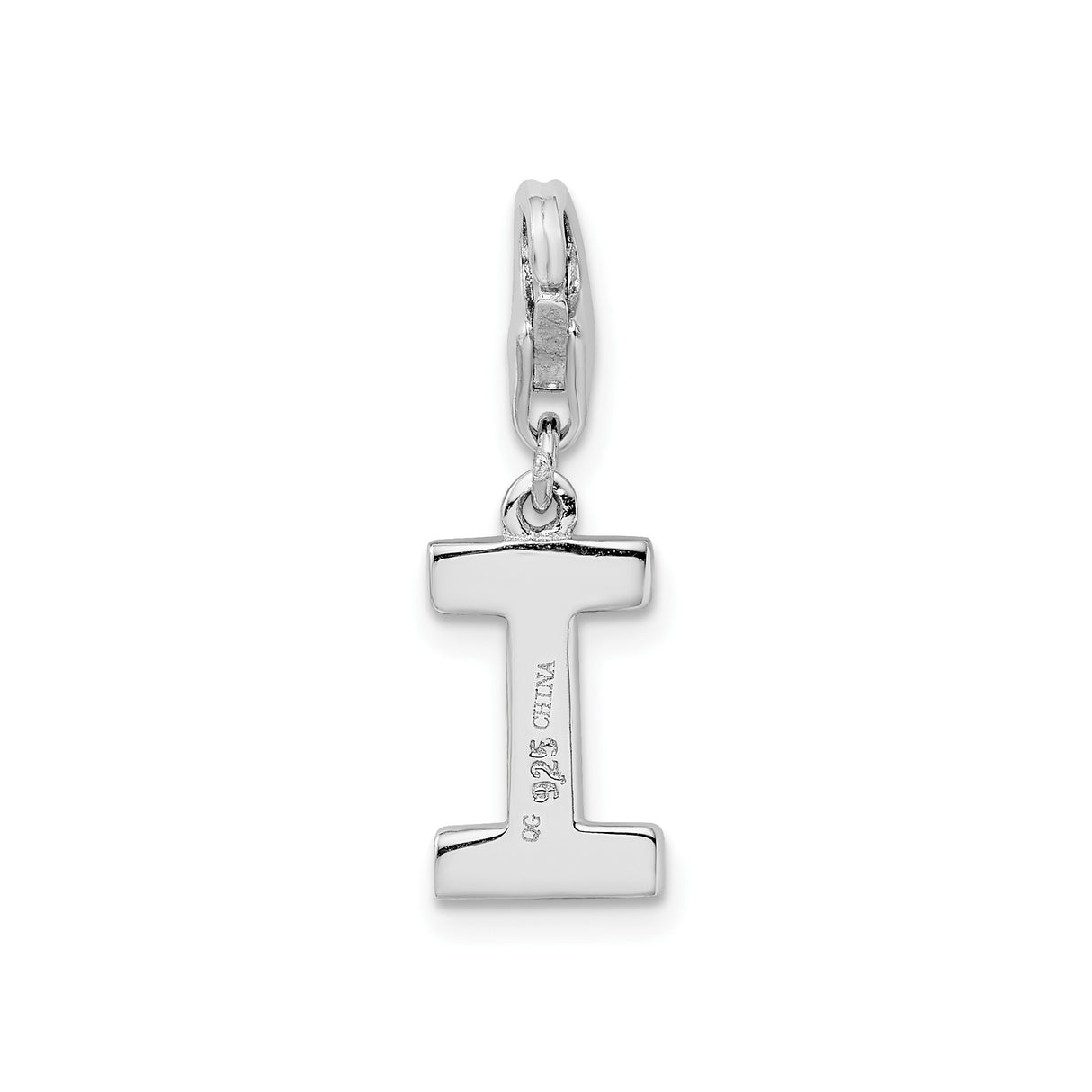 Sterling Silver Initial I Pendant Charm with Cubic Zirconia, Alphabet Monogram Jewelry