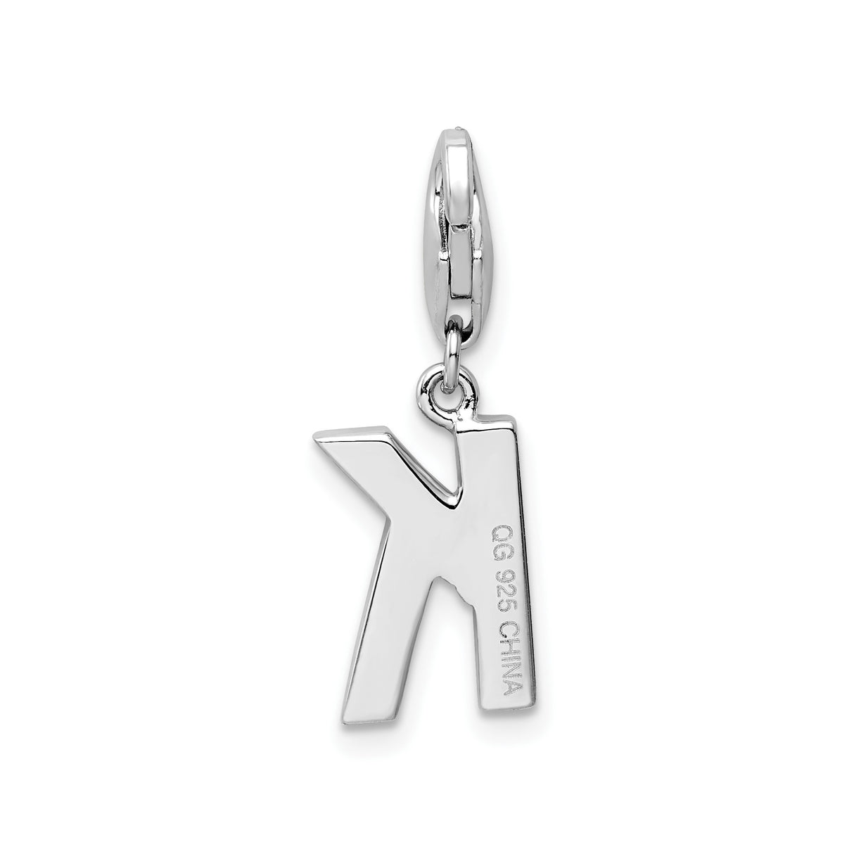 CZ Letter K Clip-On Charm Pendant in Real 925 Sterling Silver