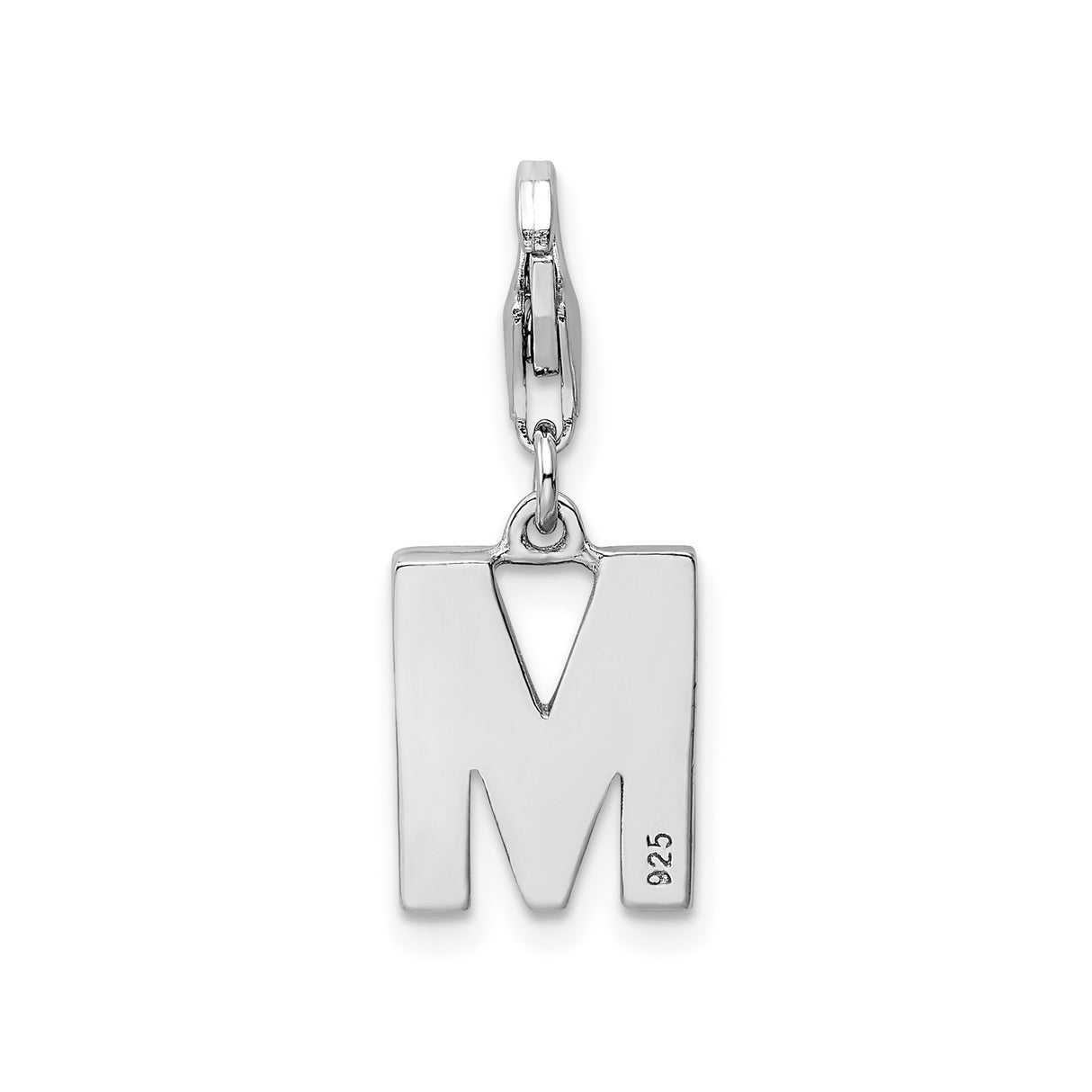 Sterling Silver Letter M Pendant with Cubic Zirconia, Dangle Alphabet Charm with Lobster Clasp