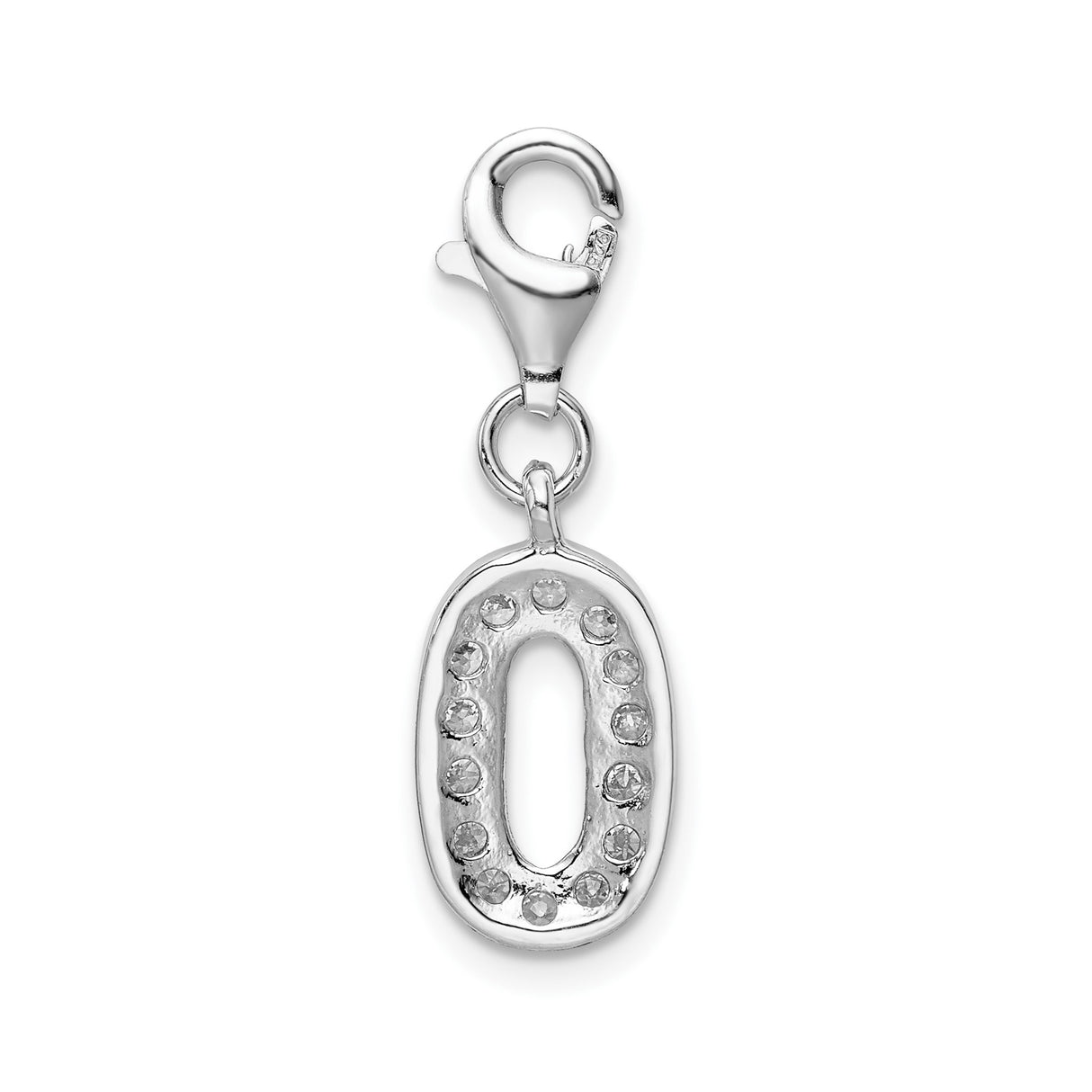 Sterling Silver Number 0 Charm Pendant with Cubic Zirconia, Floating Numeral with Lobster Clasp