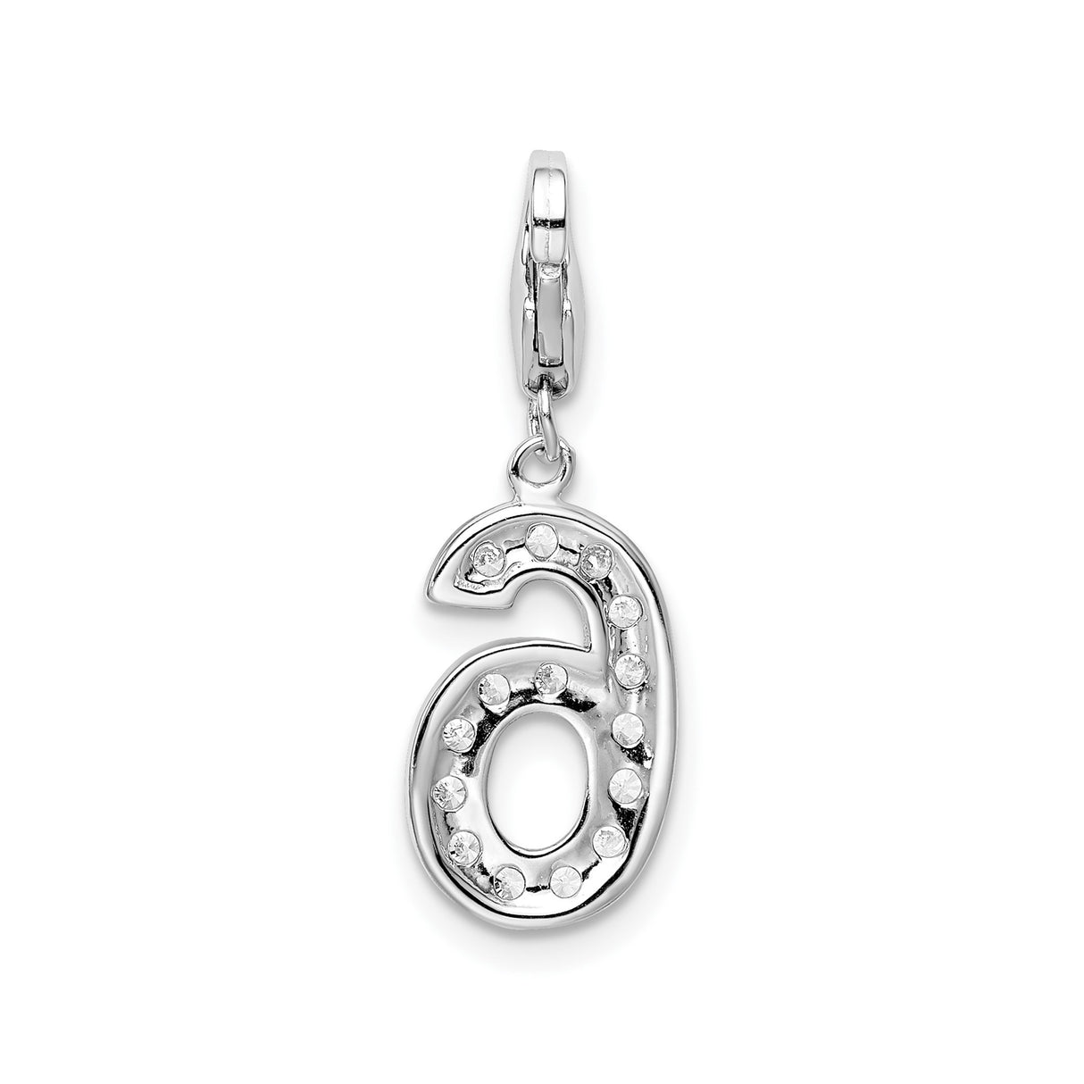 Sterling Silver Number Six Pendant with Cubic Zirconia, Lucky Numeral Charm for Women