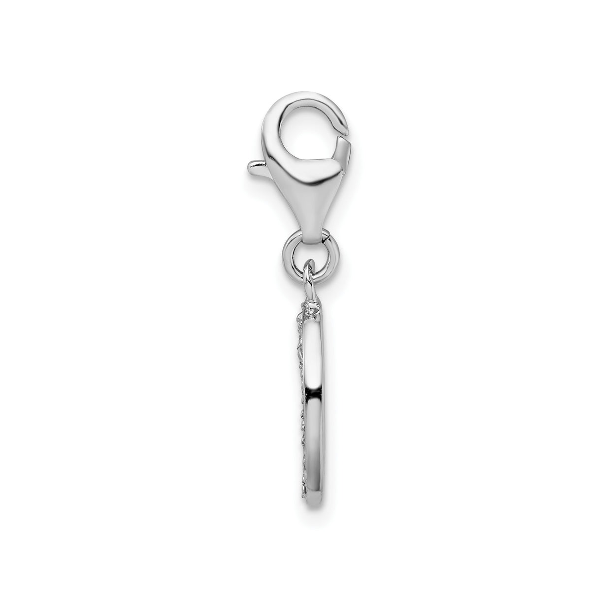 Sterling Silver Letter O Charm Pendant with Cubic Zirconia, Clip-On Alphabet Jewelry