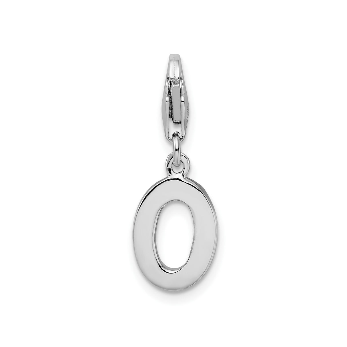 Sterling Silver Letter O Charm Pendant with Cubic Zirconia, Clip-On Alphabet Jewelry