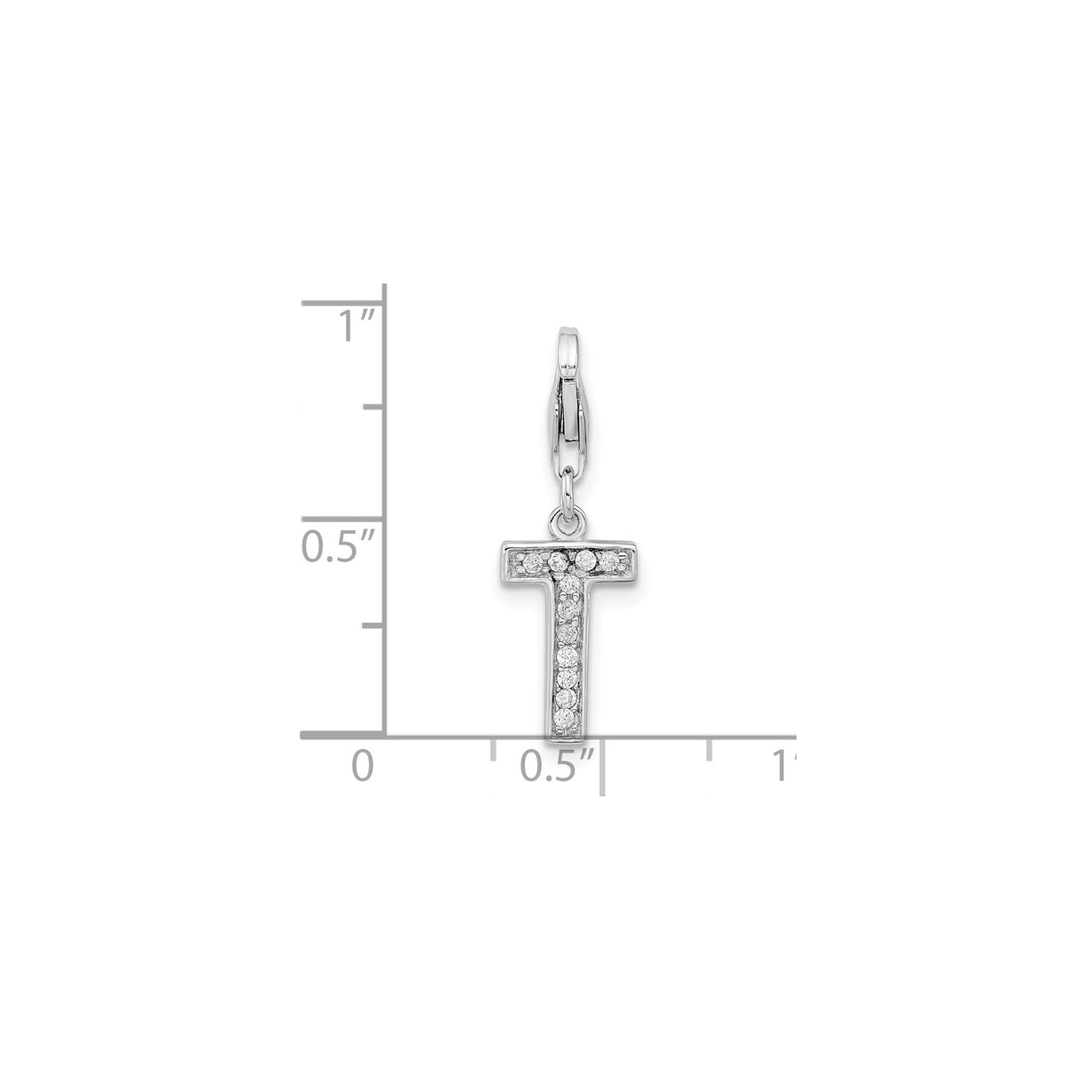 Sterling Silver Letter T Pendant Charm with Cubic Zirconia Accent