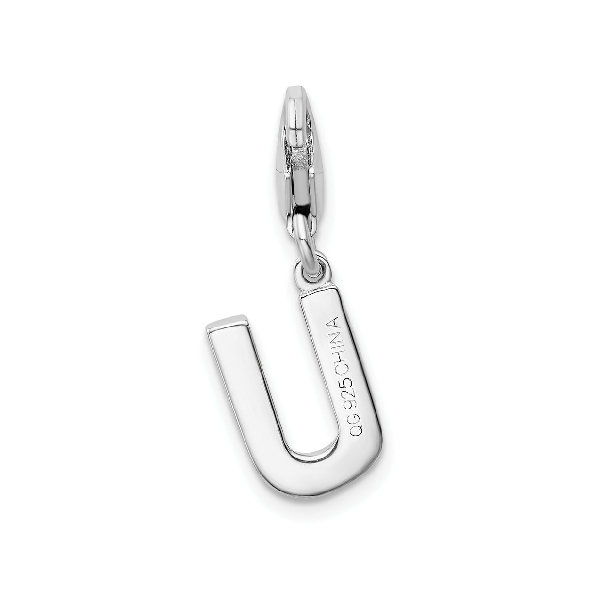 Sterling Silver Letter U Pendant Charm with Cubic Zirconia Accents