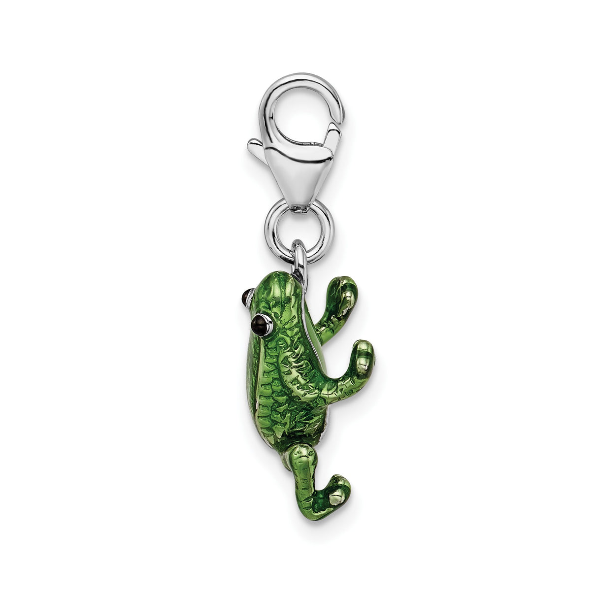 Sterling Silver Frog Charm with Green Enamel Detail, Nature and Animal Design