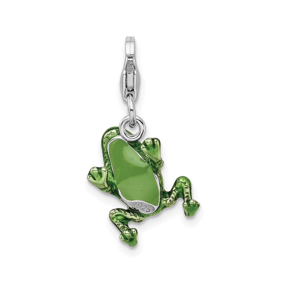 Sterling Silver Frog Charm with Green Enamel Detail, Nature and Animal Design
