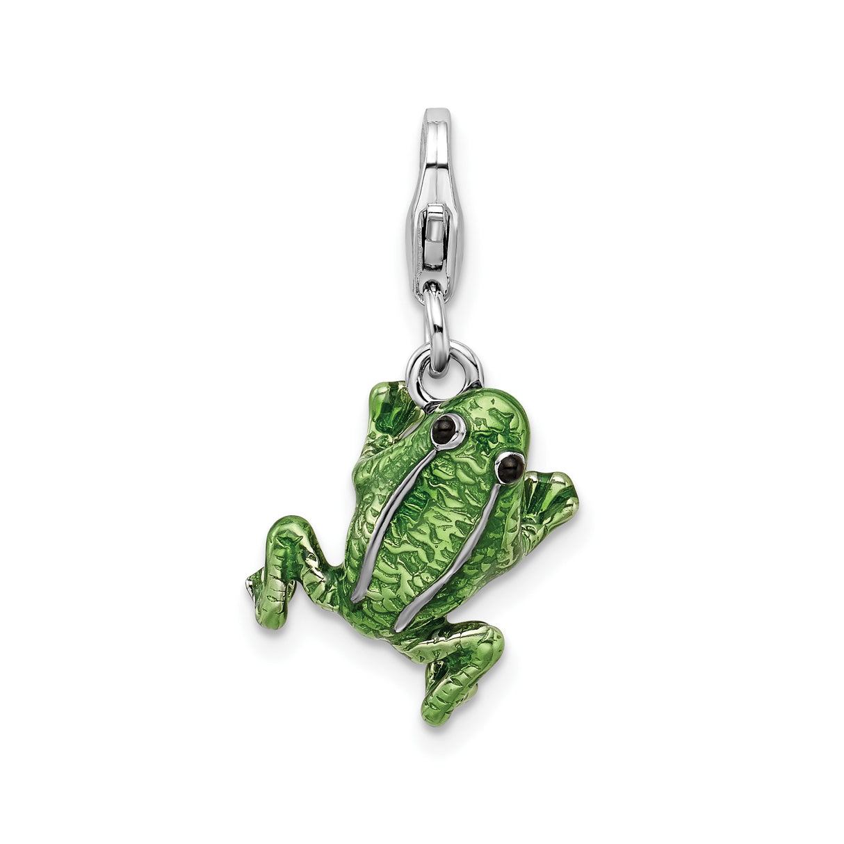 Sterling Silver Frog Charm with Green Enamel Detail, Nature and Animal Design