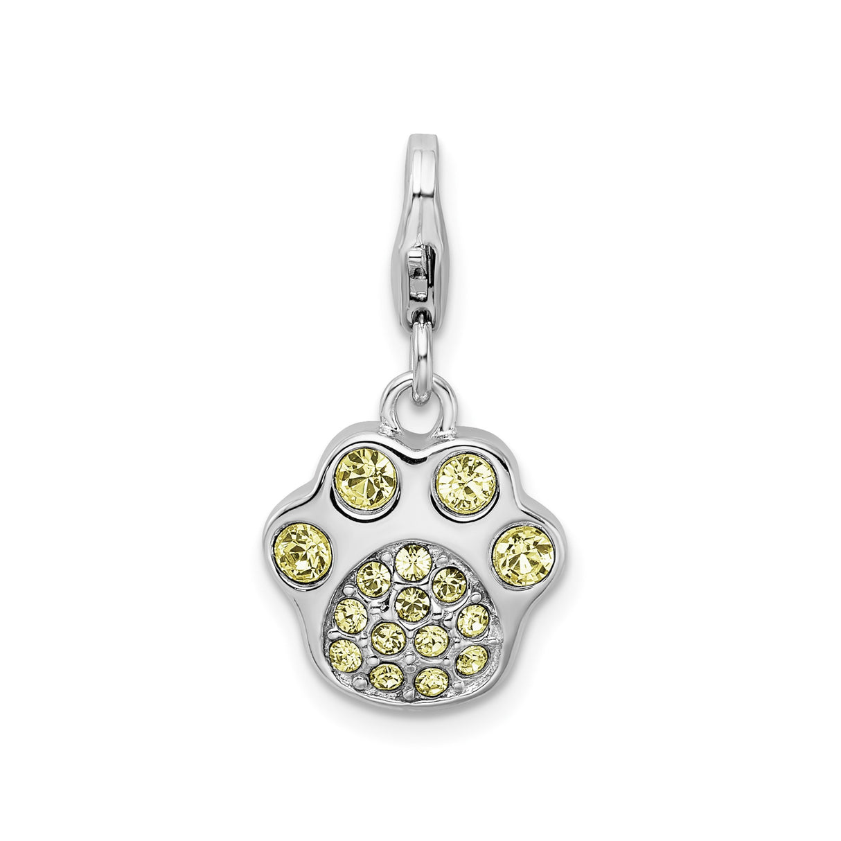 Sterling Silver Paw Pendant with Yellow Cubic Zirconia, Pet Memorial Charm for Animal Lovers