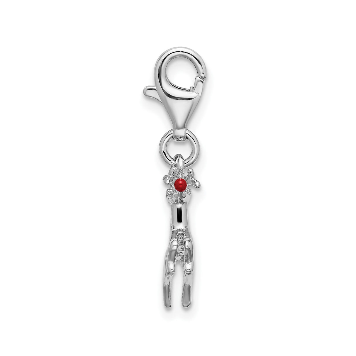 Sterling Silver Reindeer Charm Pendant, Red Nose Holiday Theme, Clip-On Christmas Jewelry