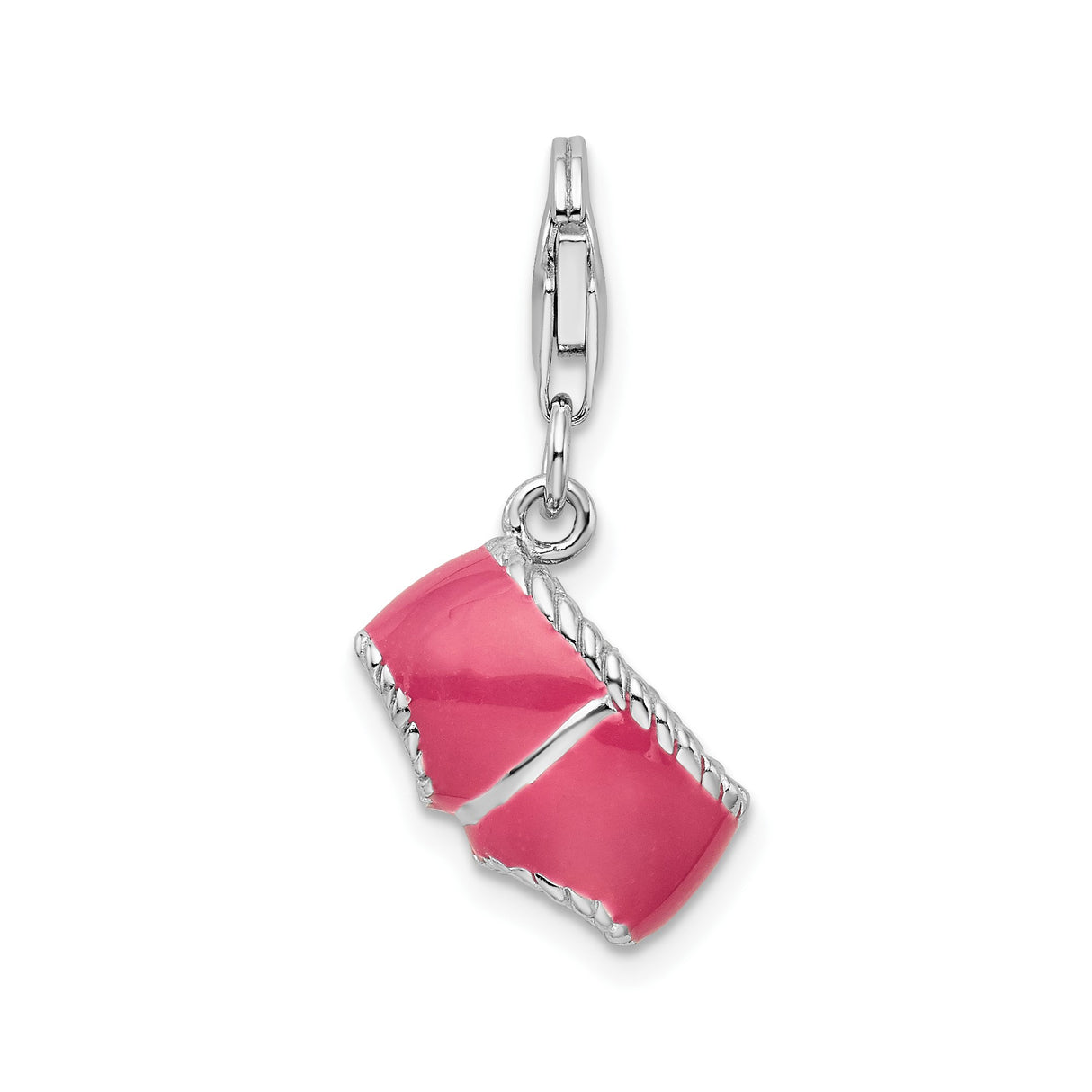 Sterling Silver Boxer Dog Charm with Pink Enamel and Bow Detail, Whimsical Dangle Style