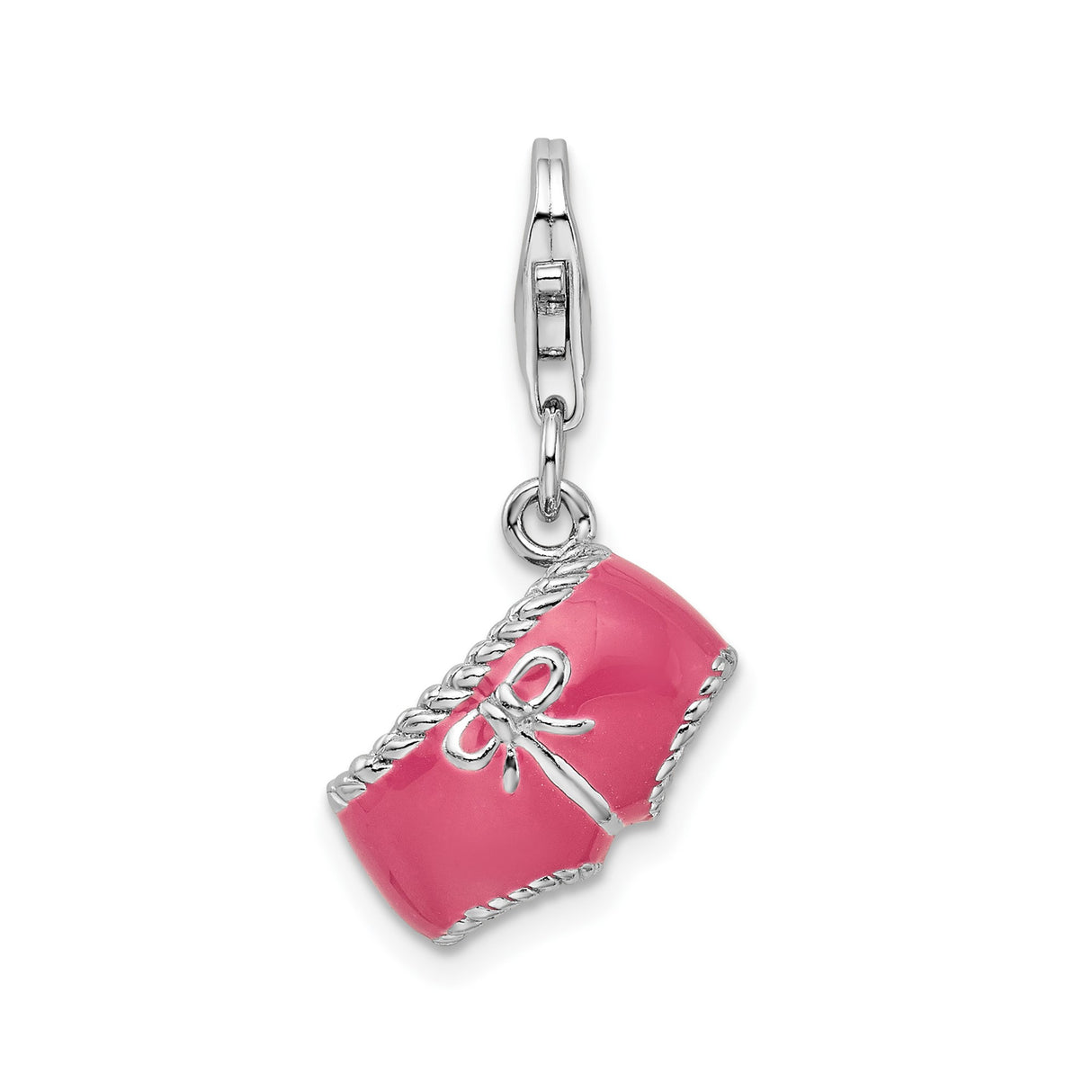 Sterling Silver Boxer Dog Charm with Pink Enamel and Bow Detail, Whimsical Dangle Style