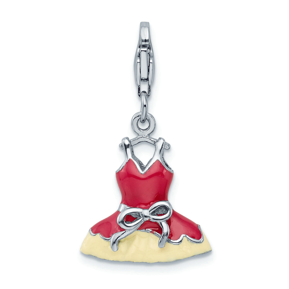 Sterling Silver Dress Charm Pendant with Crystal, Enamel Flowers and Ballerina Skirt Design
