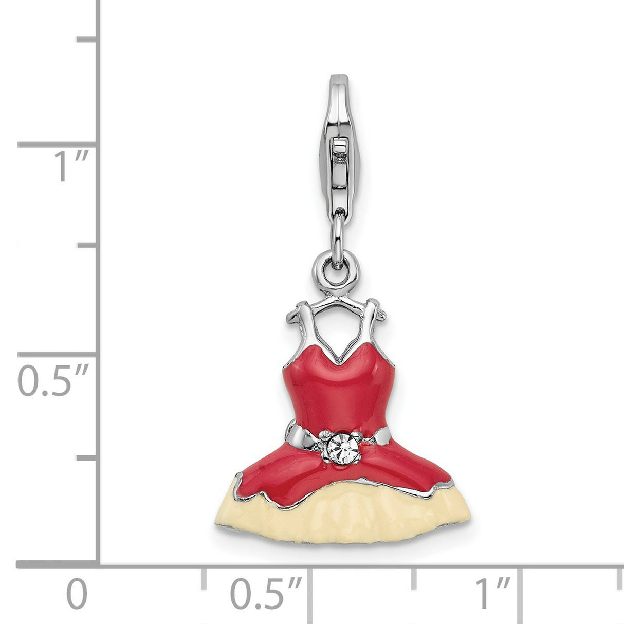 Sterling Silver Dress Charm Pendant with Crystal, Enamel Flowers and Ballerina Skirt Design