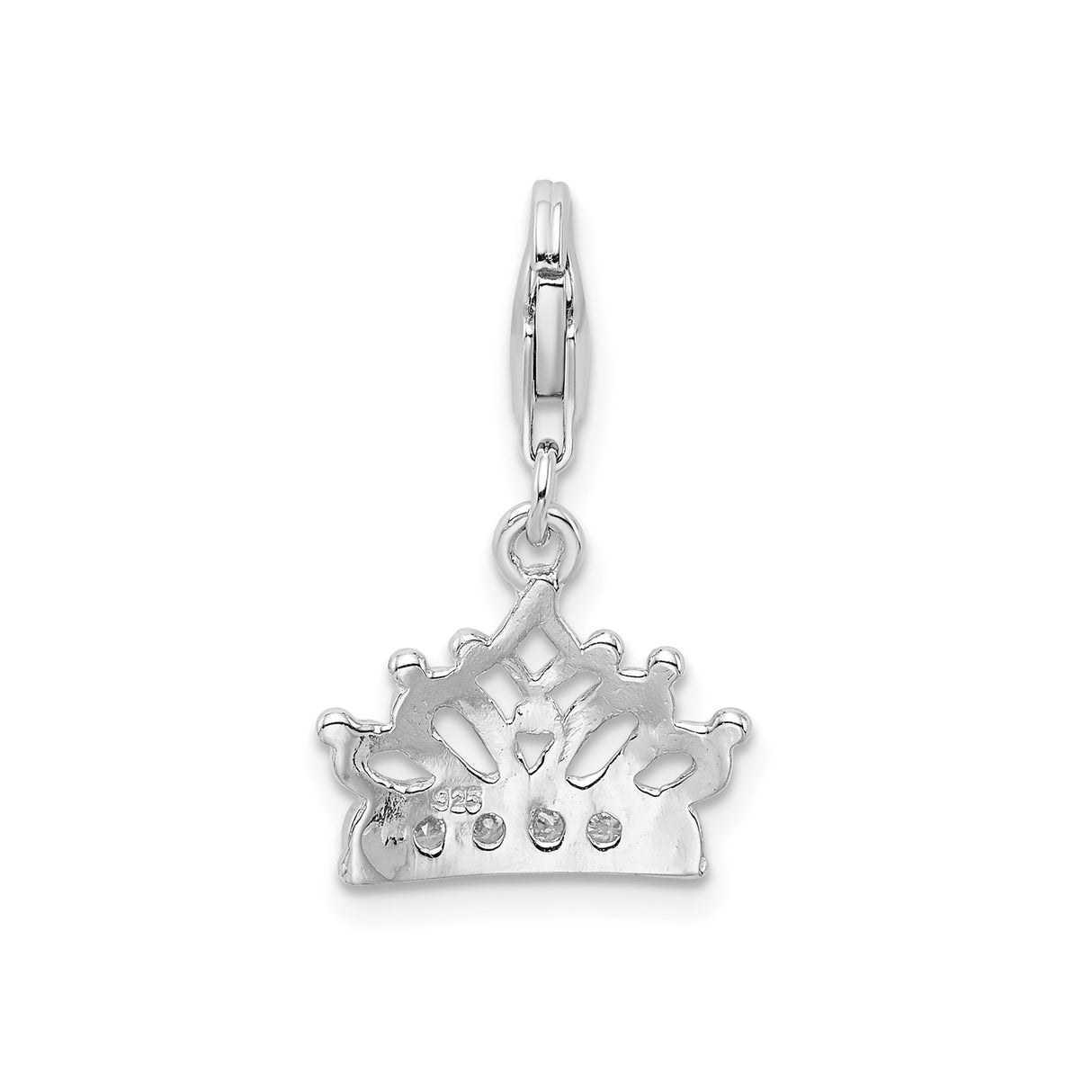 Sterling Silver Tiara Crown Charm Pendant with Cubic Zirconia, Royal Theme Jewelry for Women
