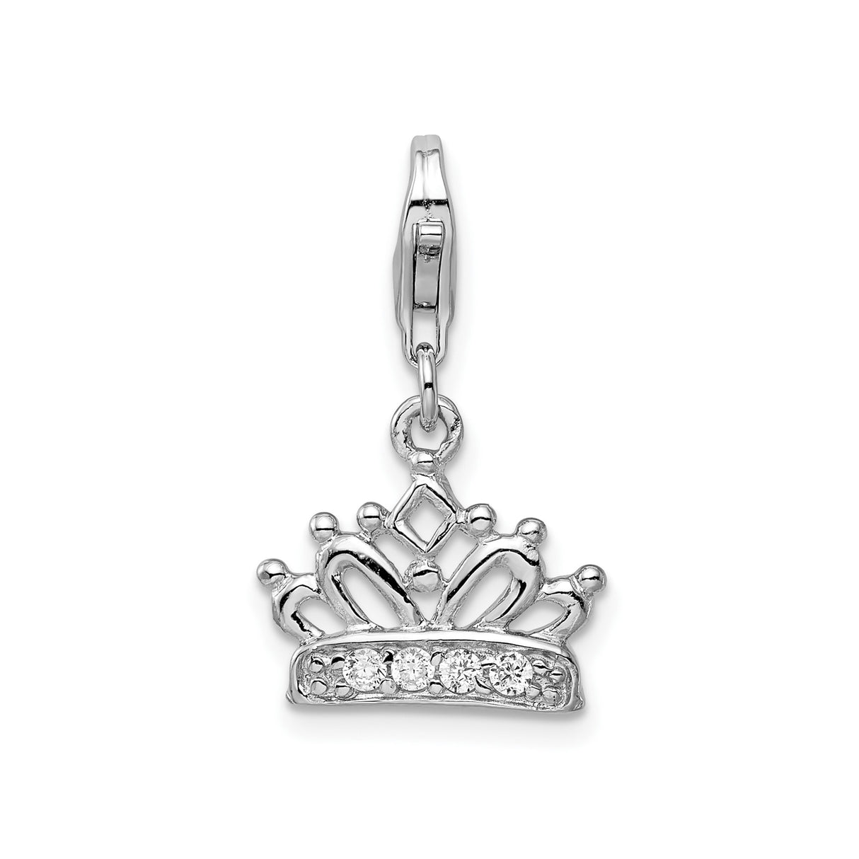 Sterling Silver Tiara Crown Charm Pendant with Cubic Zirconia, Royal Theme Jewelry for Women