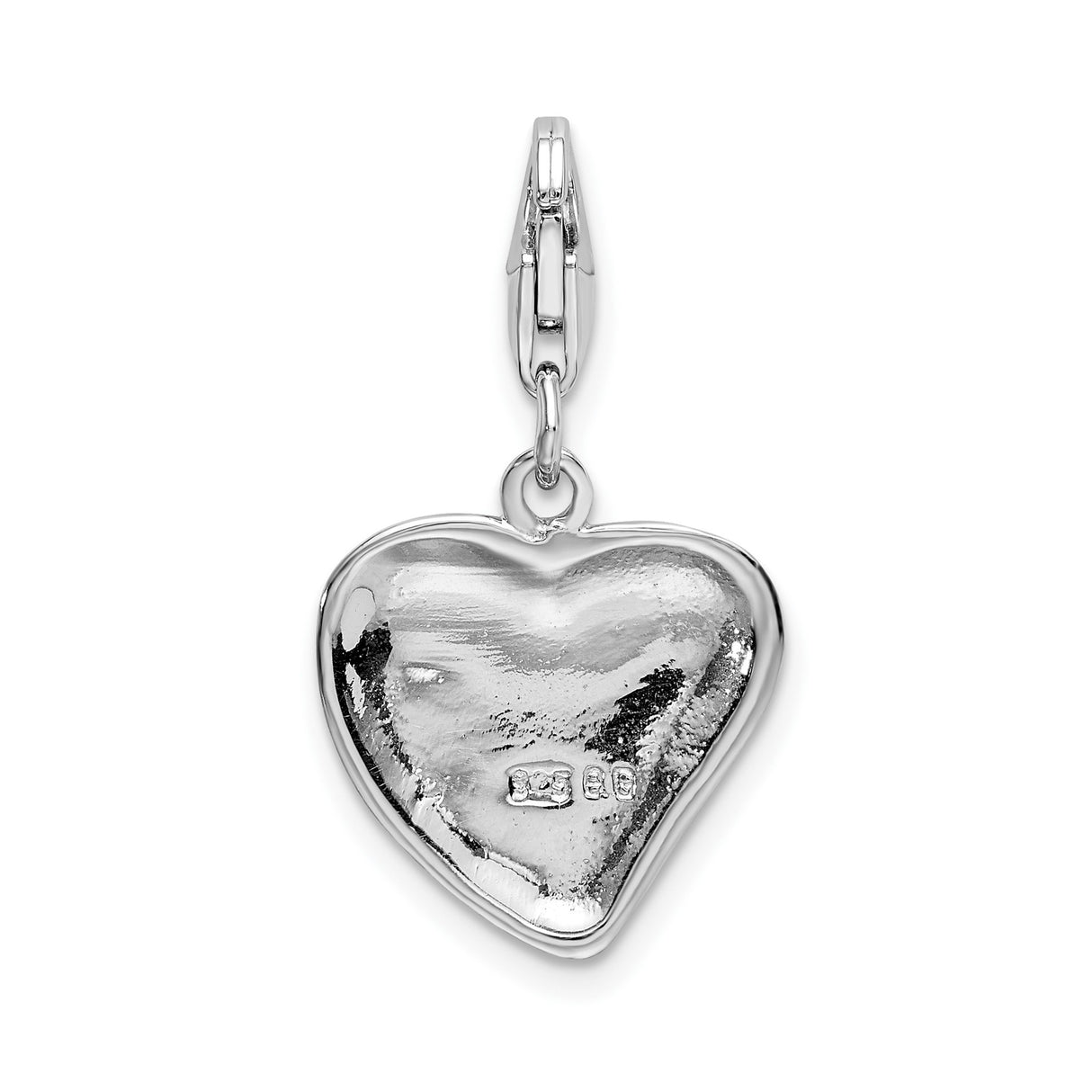 Sterling Silver Heart Paw Charm with Black Enamel, Pet Memorial Jewelry for Dog or Cat Lovers