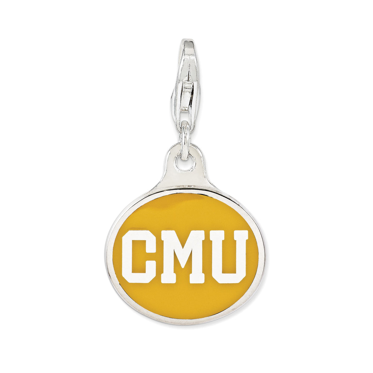 Sterling Silver Pendant Featuring Central Michigan Logo on Maroon Background