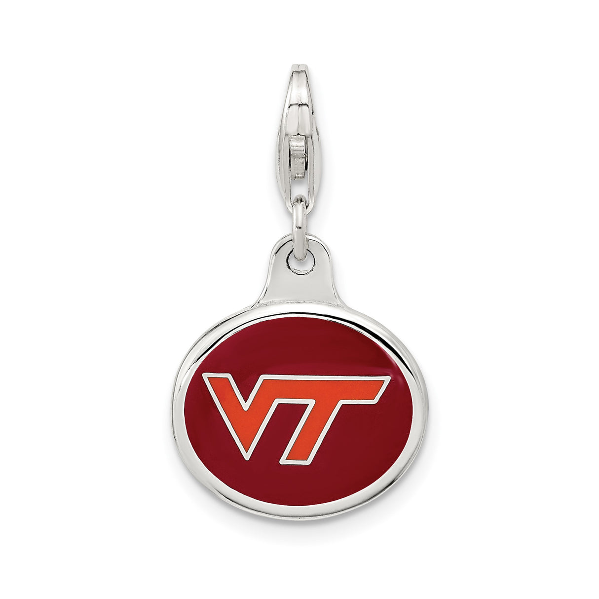 Sterling Silver Pendant with Virginia Tech VT Logo, Maroon and Orange Enamel Design
