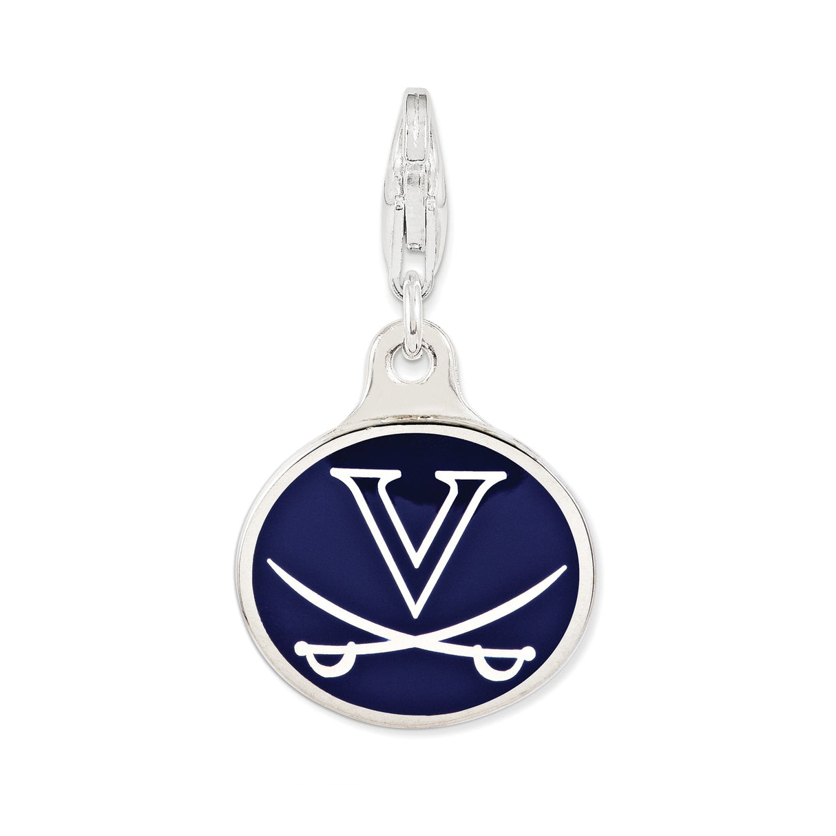 Sterling Silver Virginia Pendant with Round Orange Enamel, Bold Lettering Design