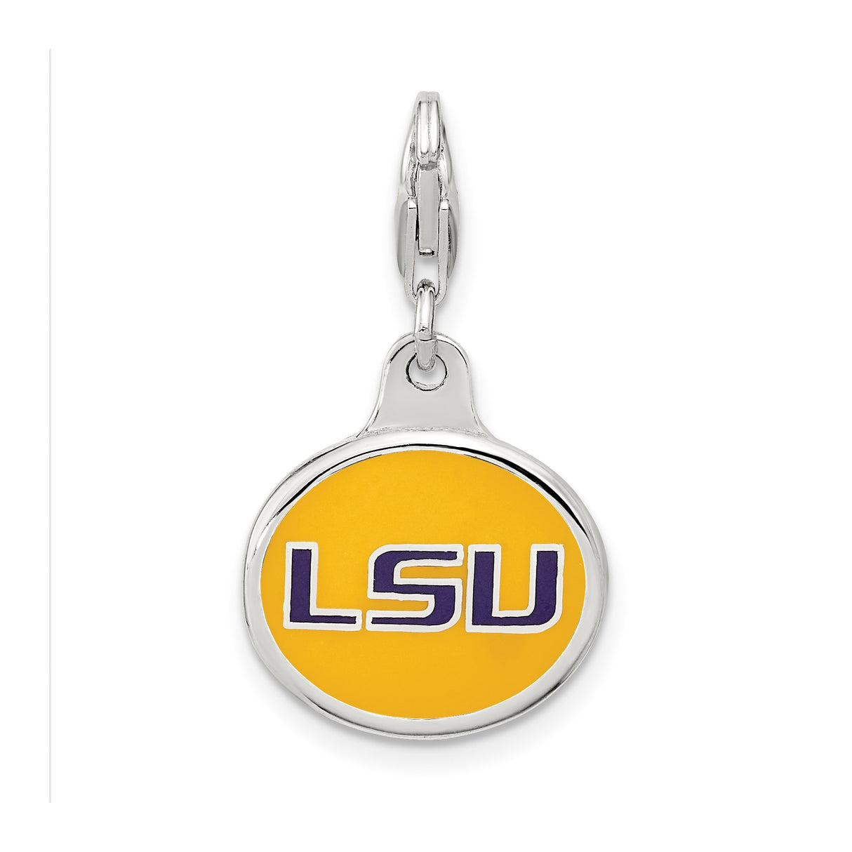 Sterling Silver LSU Tigers Pendant with Official Purple and Gold Enamel Logo, Collegiate Charm